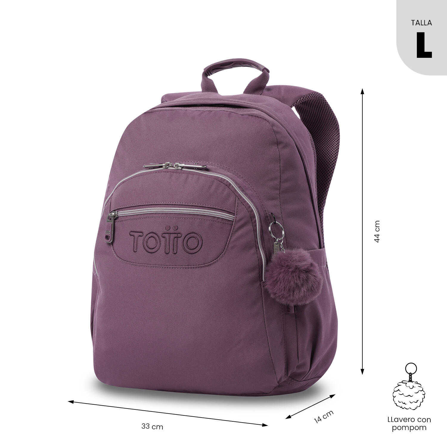Totto Mochila escolar Acuarela Ecole Solid Grape Nectar Poliéster 33 x 44 x 14 3/5