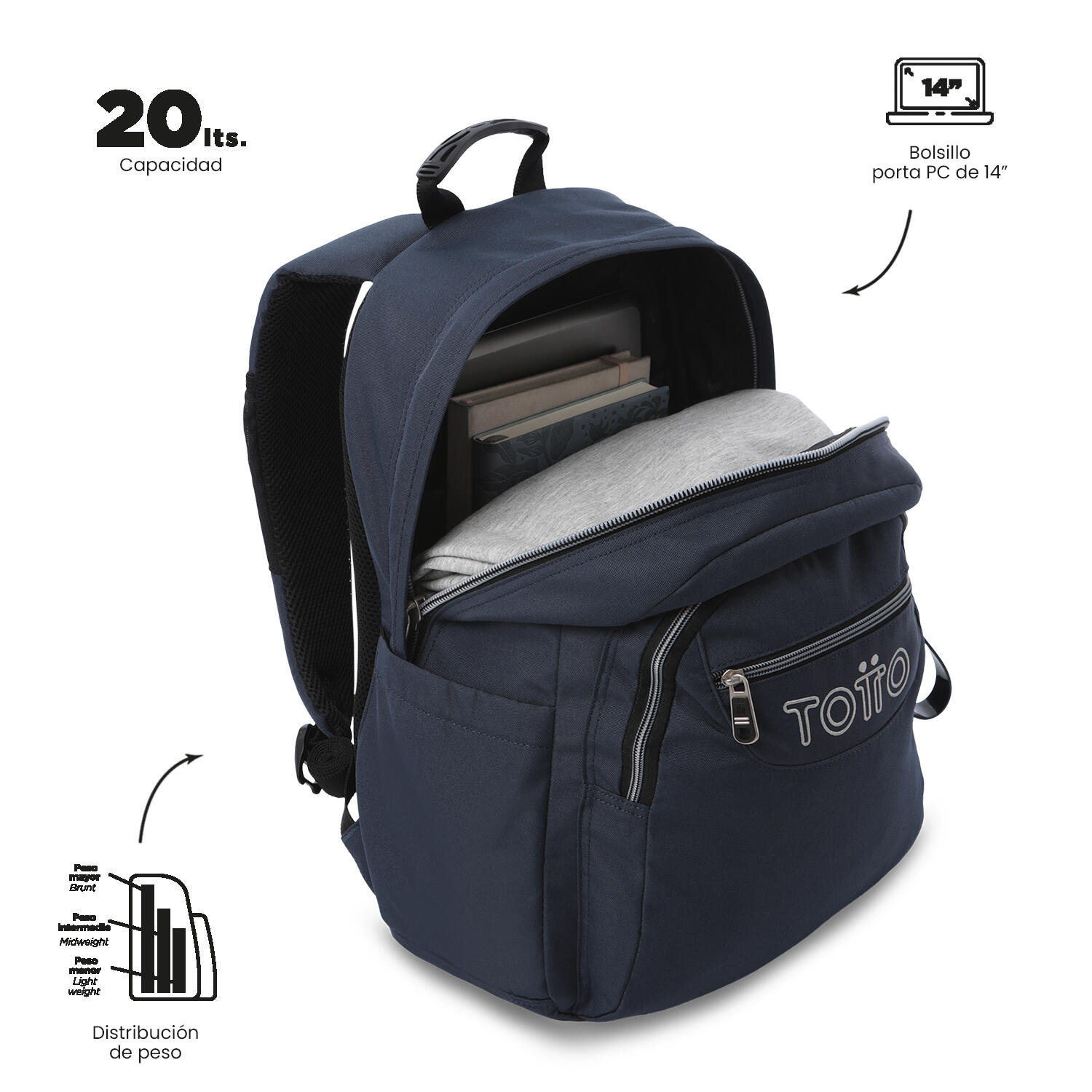 Totto Mochila escolar Acuarela Ecole Solid Dress Blues Poliéster 33 x 44 x 14 c 5/5