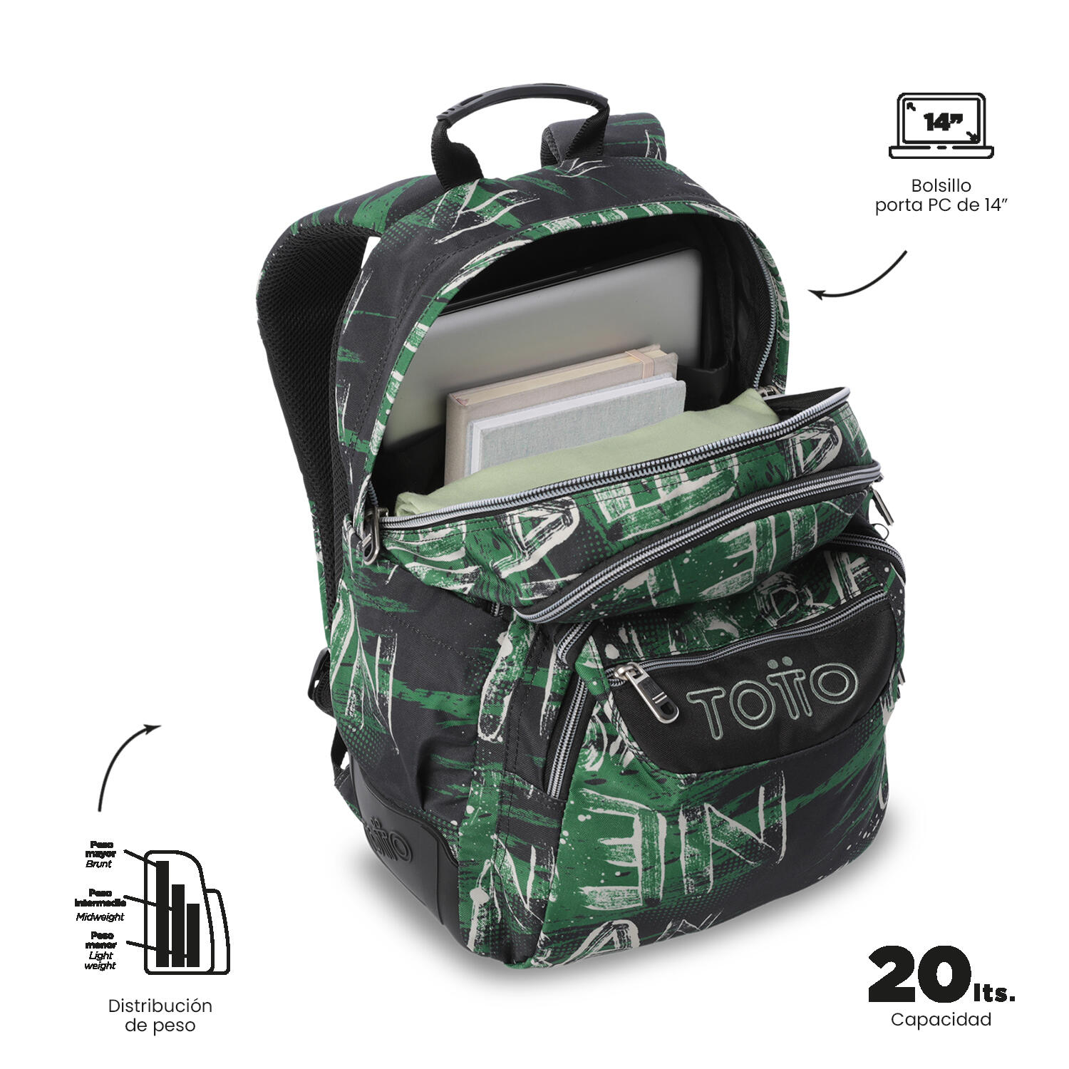 Totto Mochila escolar Rayol Grounge Poliéster 33 x 44 x 13.5 cm 5/5