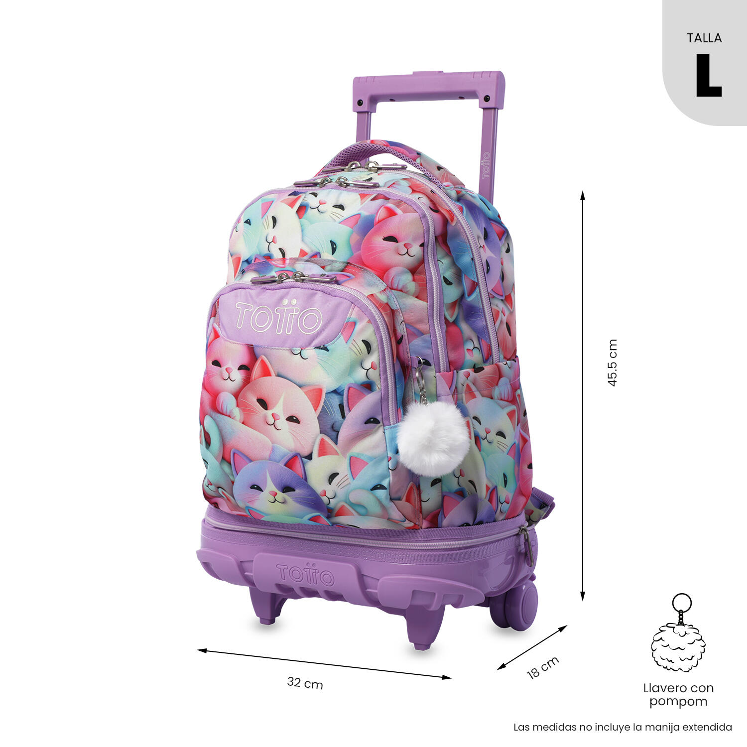 Totto Mochila escolar ruedas Tiza Desmontable Mewsy 3D Poliéster 32 x 45.5 x 18 3/5