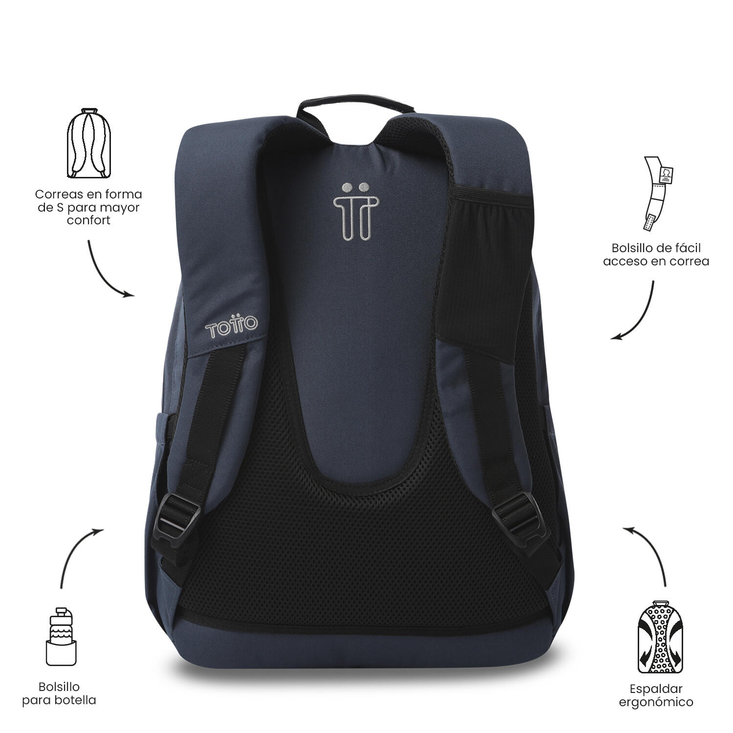 Totto Mochila escolar Acuarela Ecole Solid Dress Blues Poliéster 33 x 44 x 14 c 4/5