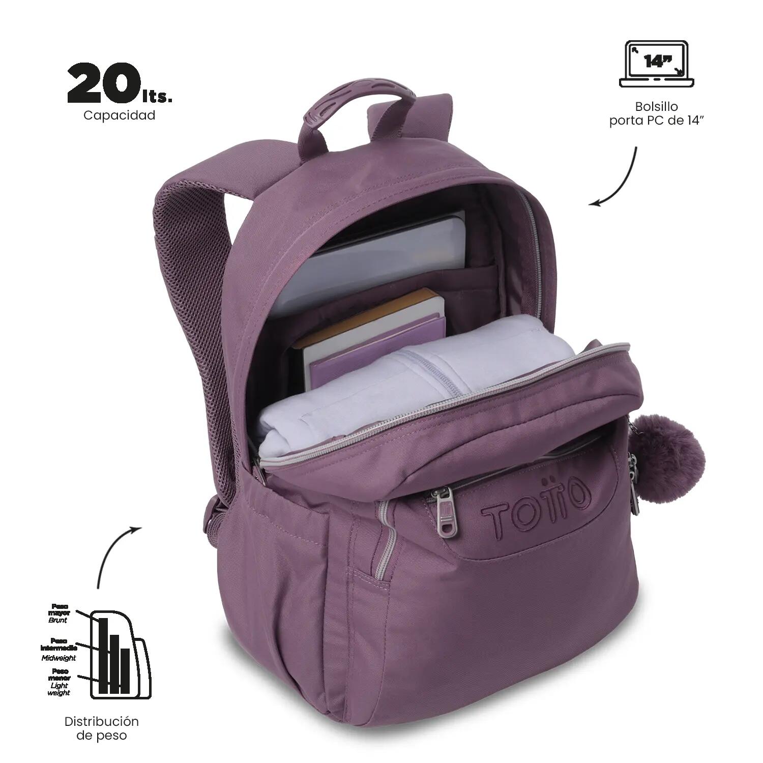 Totto Mochila escolar Acuarela Ecole Solid Grape Nectar Poliéster 33 x 44 x 14 5/5