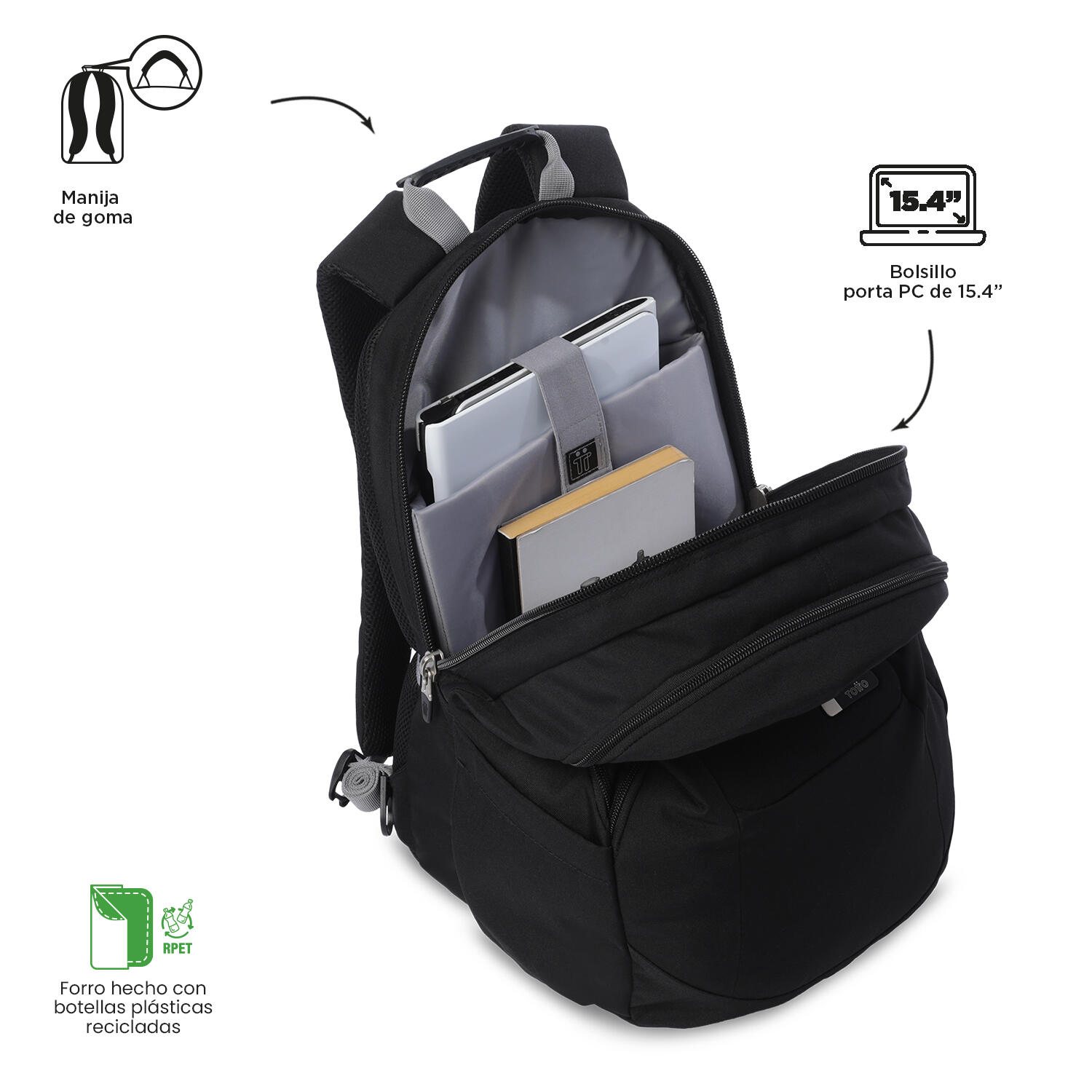 Totto Mochila urbana Krimmler 3.0 Negro/Microchip Poliéster 33 x 48 x 25 cm 5/5