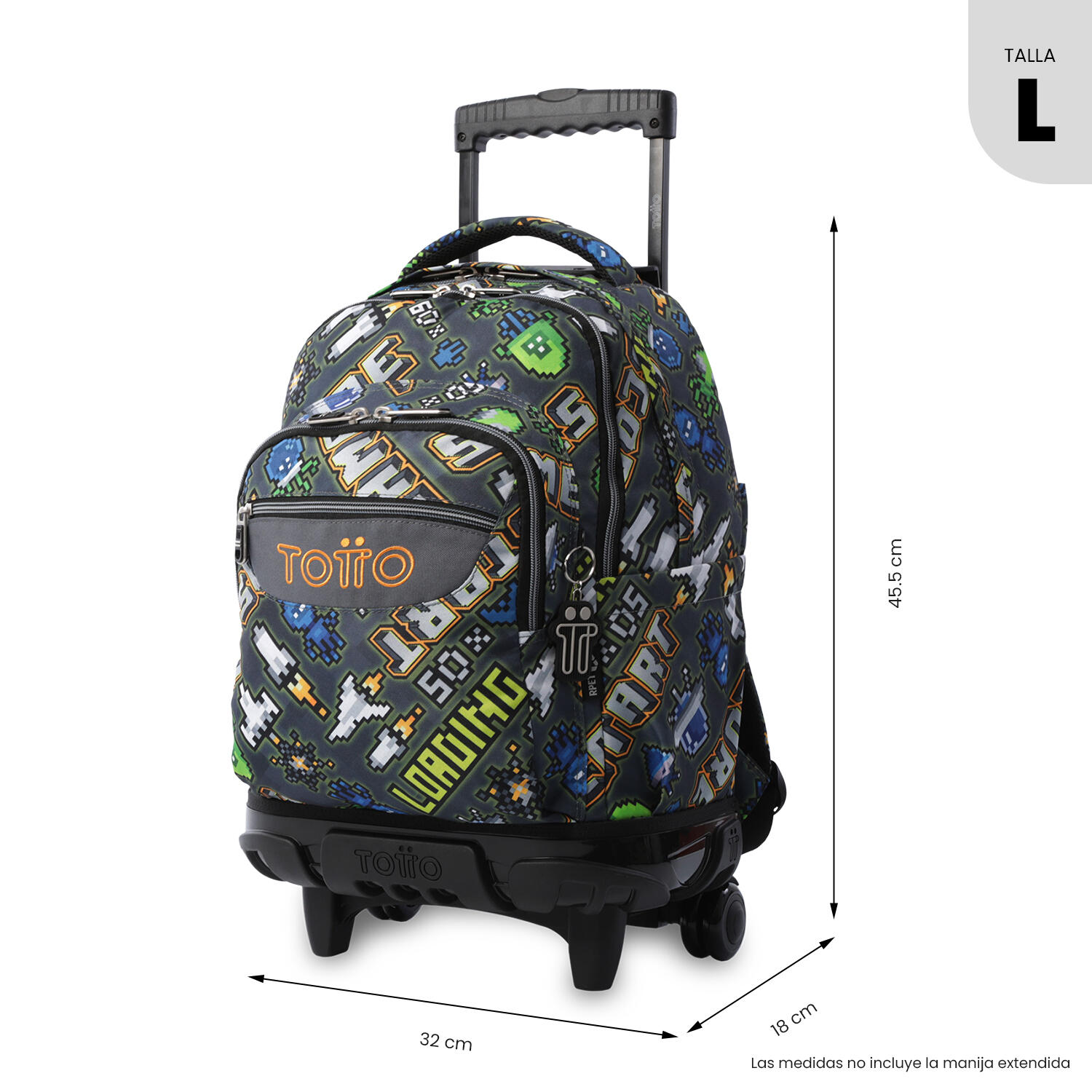 Totto Mochila escolar ruedas Renglones Adventur Poliéster 32 x 45.5 x 18 cm 3/5