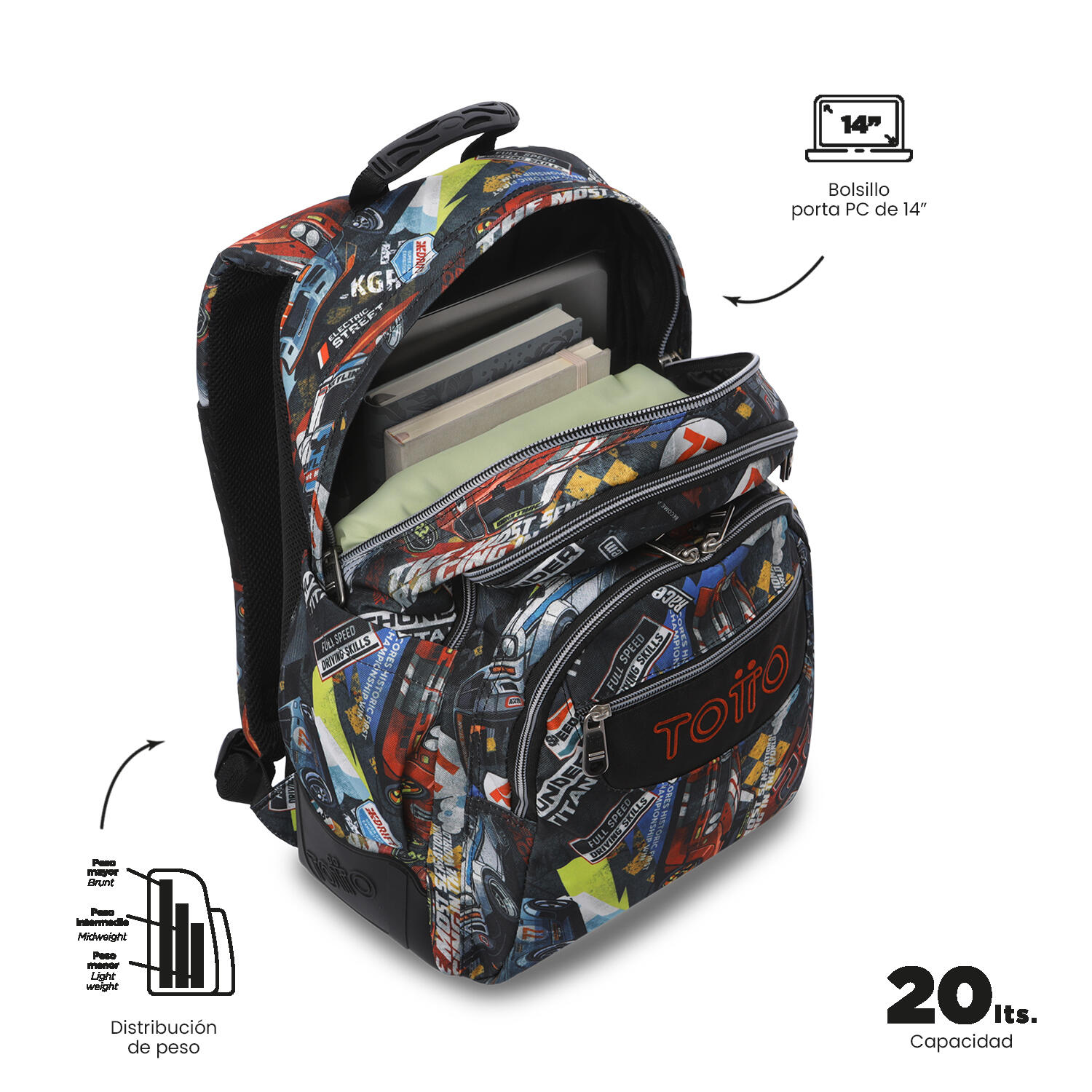 Totto Mochila escolar Rayol Rally Red Poliéster 33 x 44 x 13.5 cm 5/5