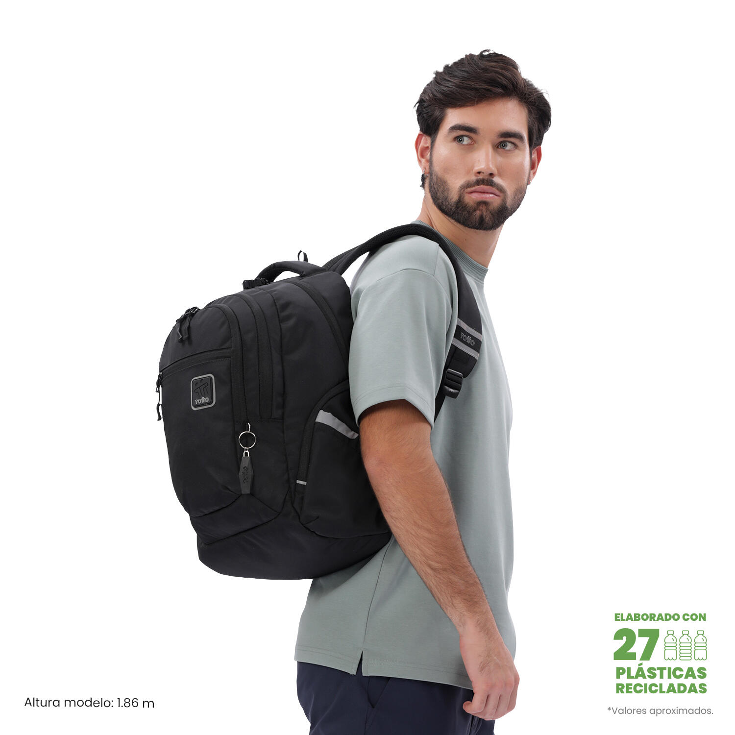 Totto Mochila urbana Eufrates 2.0 Negro/Black Poliéster 28 x 43.5 x 16 cm 2/5