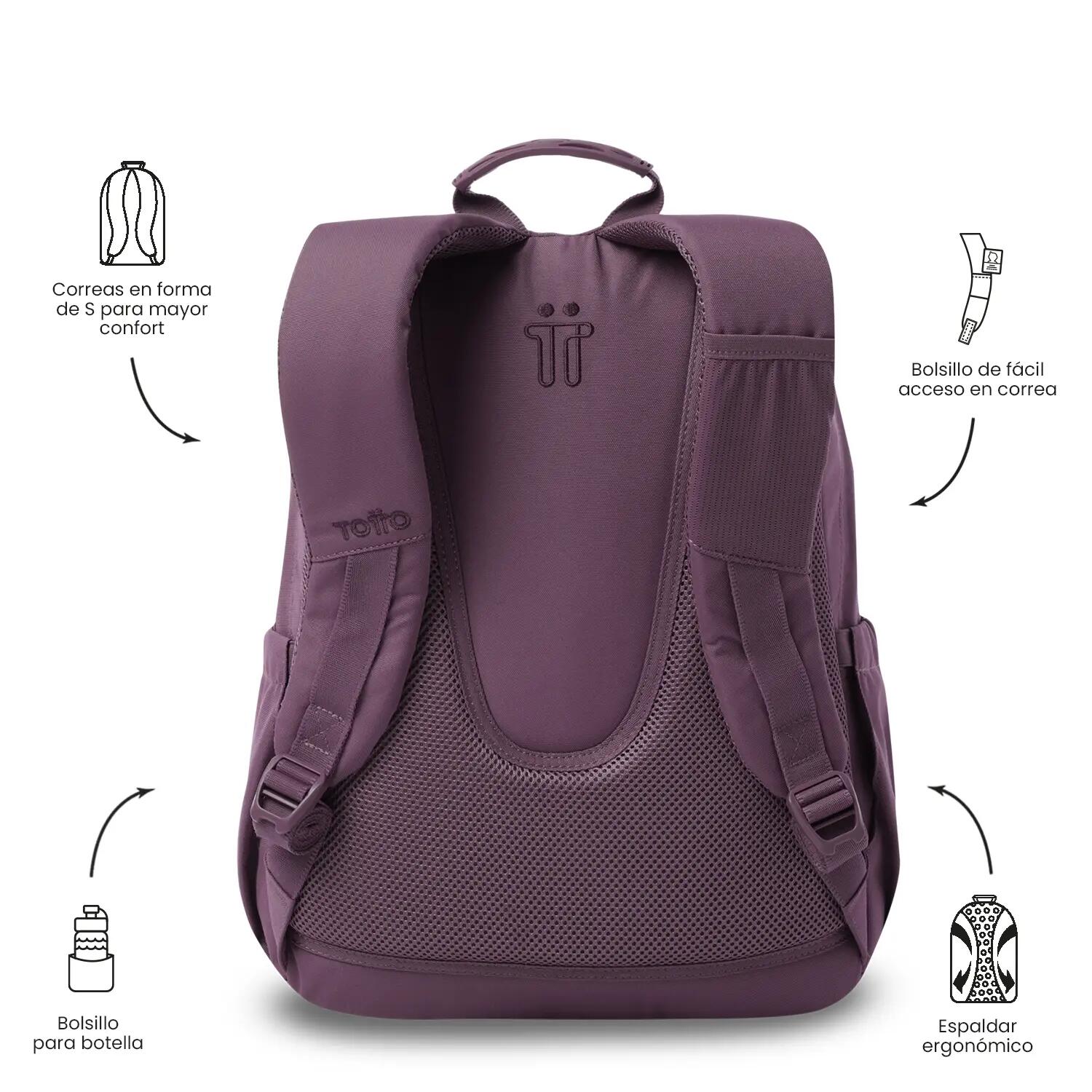 Totto Mochila escolar Acuarela Ecole Solid Grape Nectar Poliéster 33 x 44 x 14 4/5