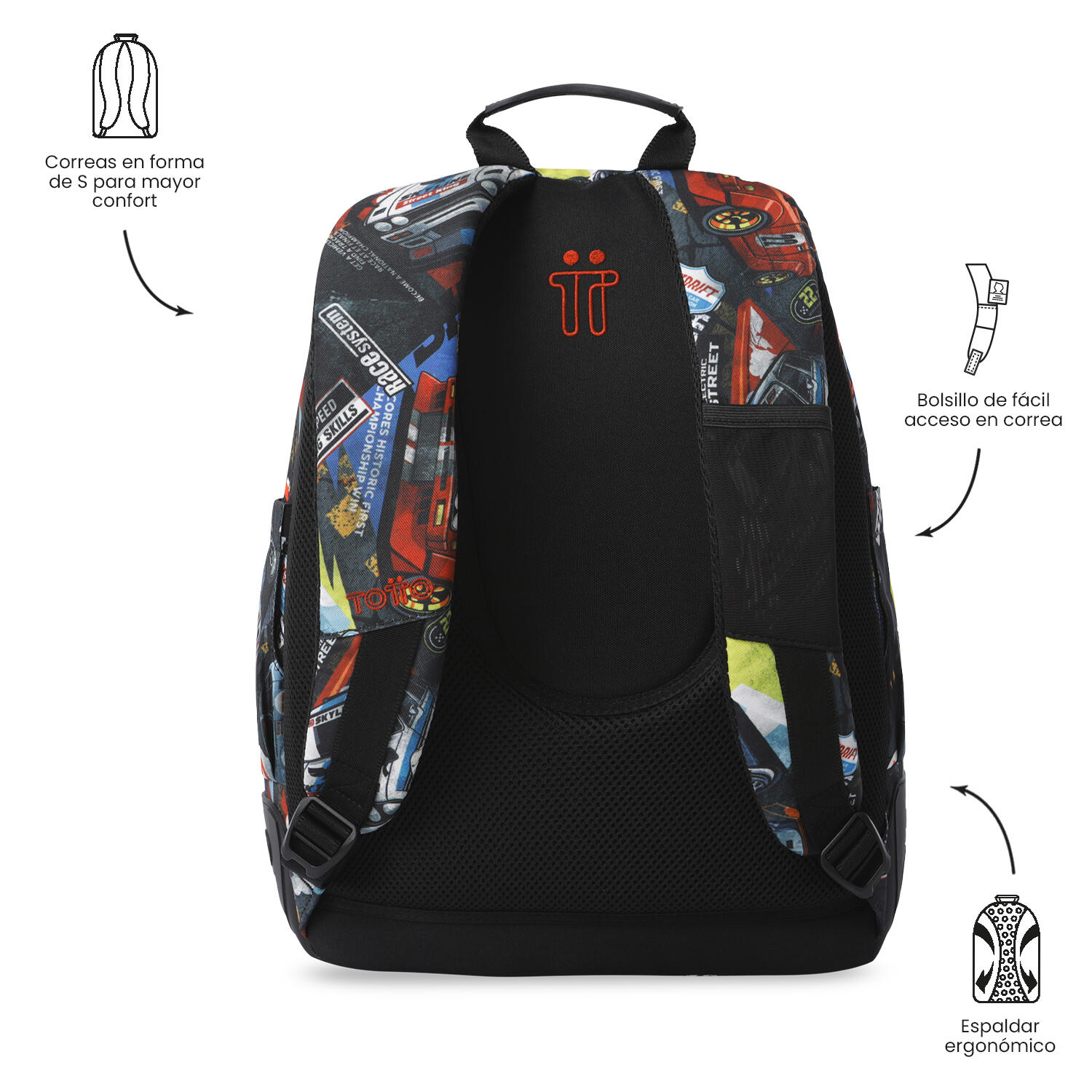 Totto Mochila escolar Rayol Rally Red Poliéster 33 x 44 x 13.5 cm 4/5