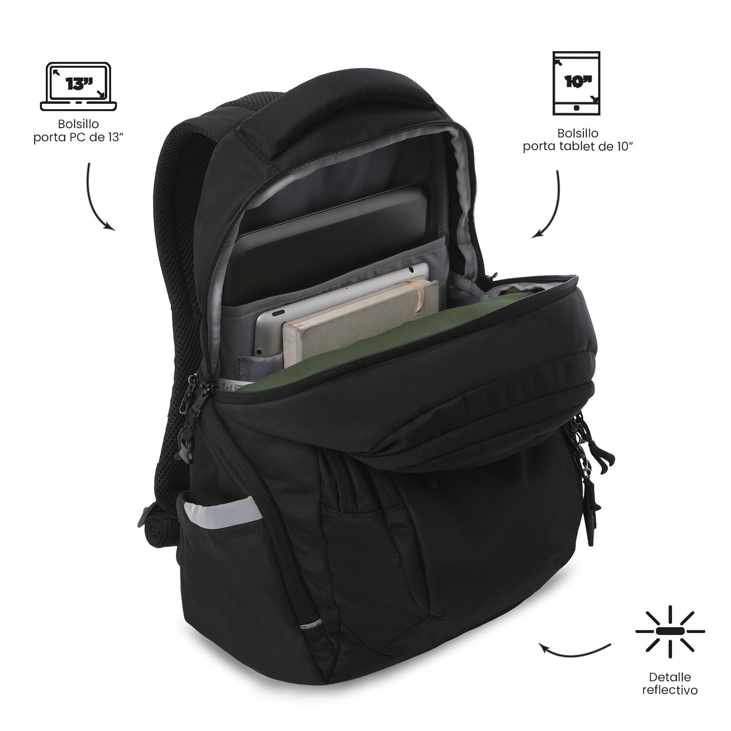 Totto Mochila urbana Eufrates 2.0 Negro/Black Poliéster 28 x 43.5 x 16 cm 5/5