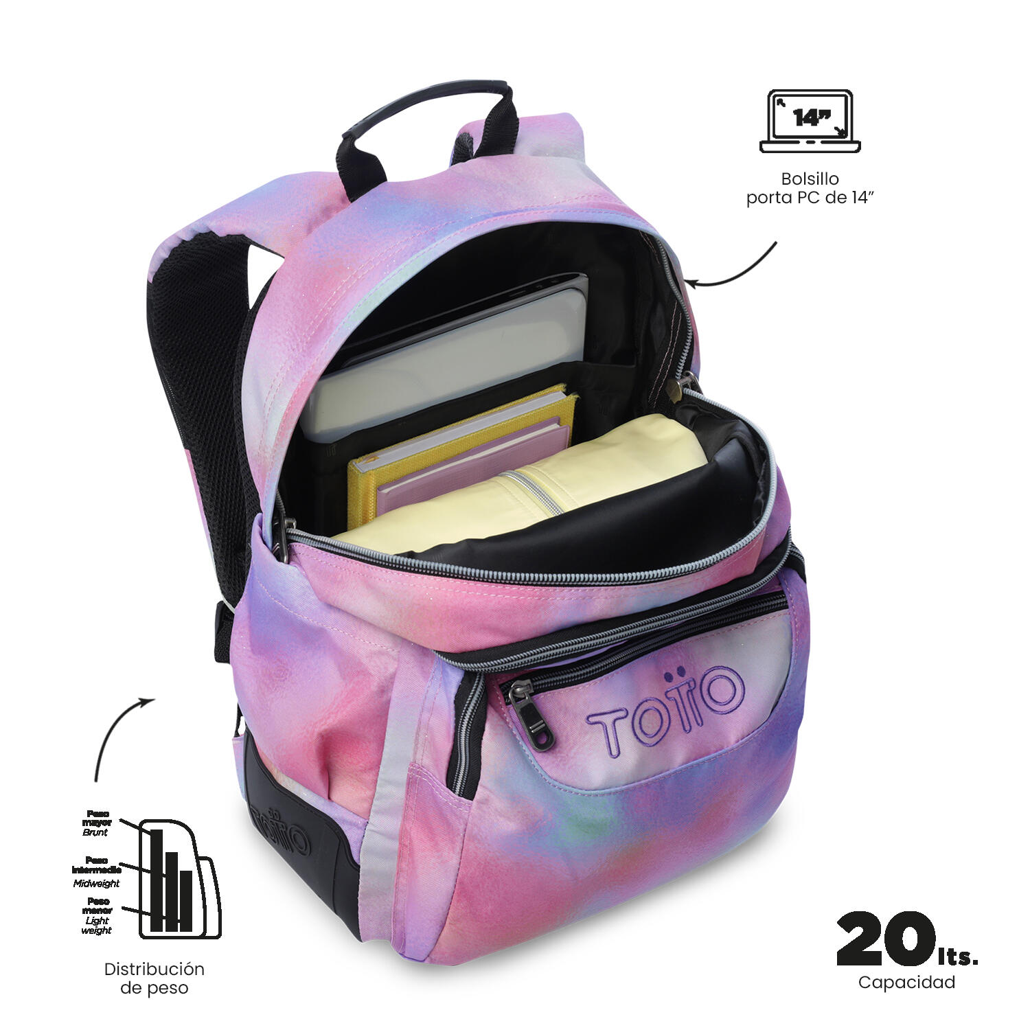 Totto Mochila escolar Rayol Glitter Bloom Poliéster 33 x 44 x 13.5 cm 5/5