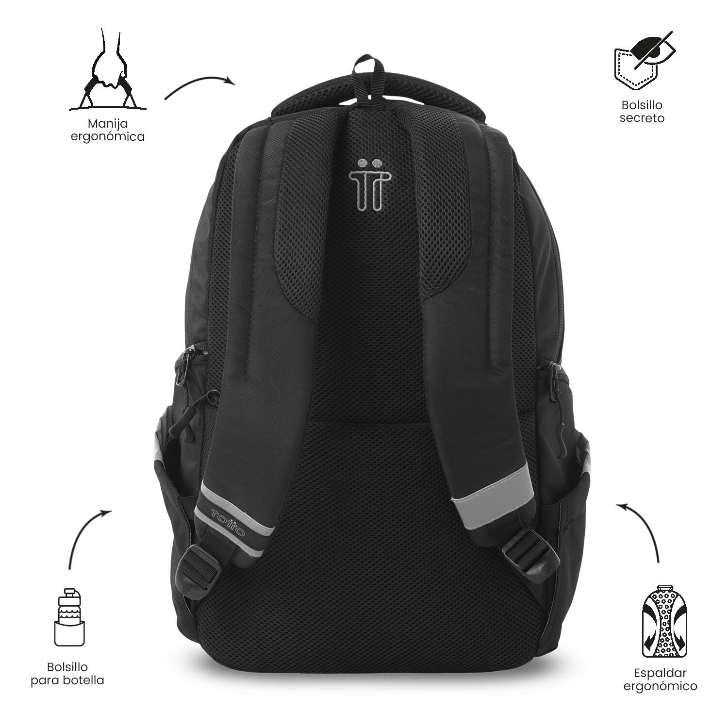 Totto Mochila urbana Eufrates 2.0 Negro/Black Poliéster 28 x 43.5 x 16 cm 4/5