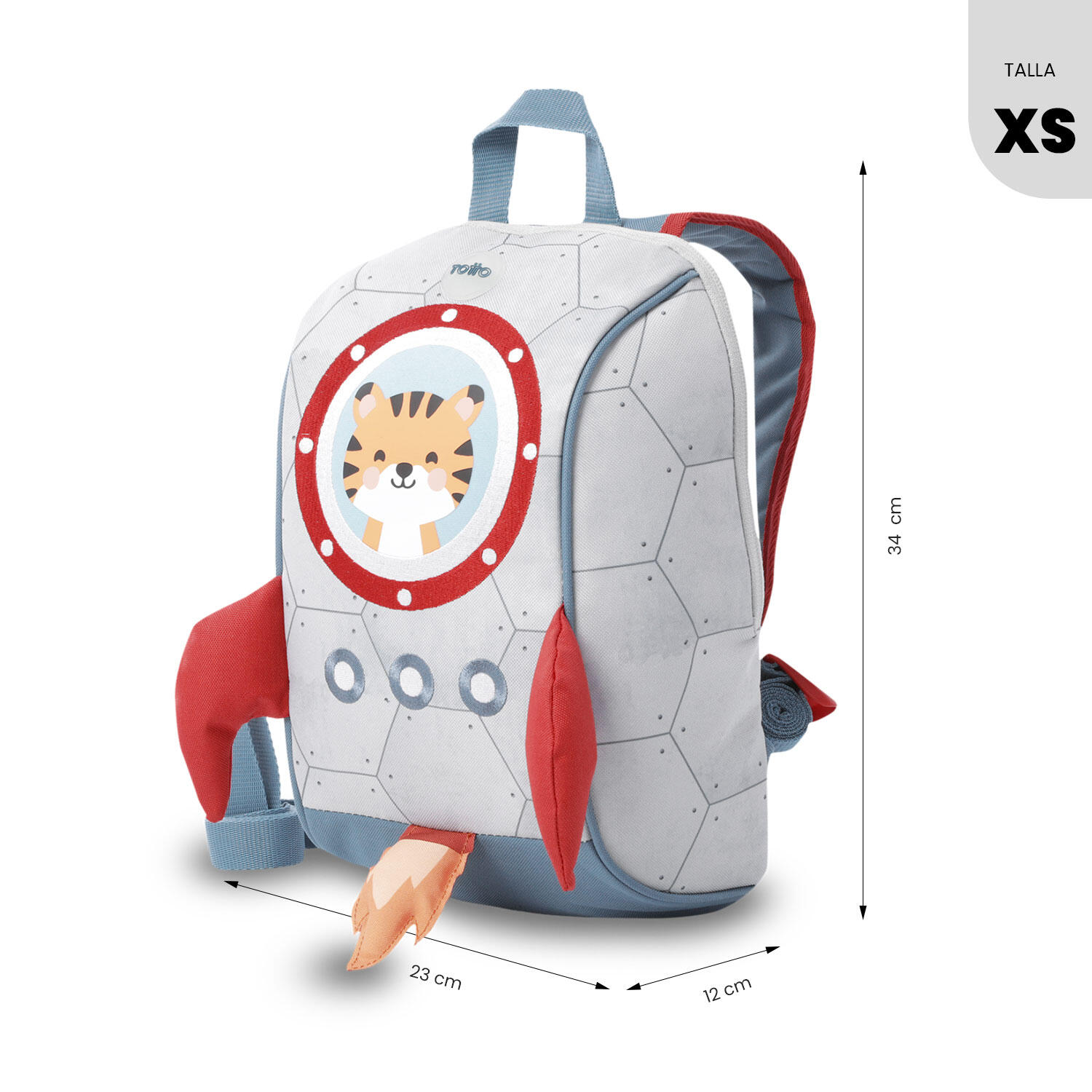 Totto Mochila Infantil Kido Kido Tiger Gray Poliéster 23 x 34 x 12 cm 3/5