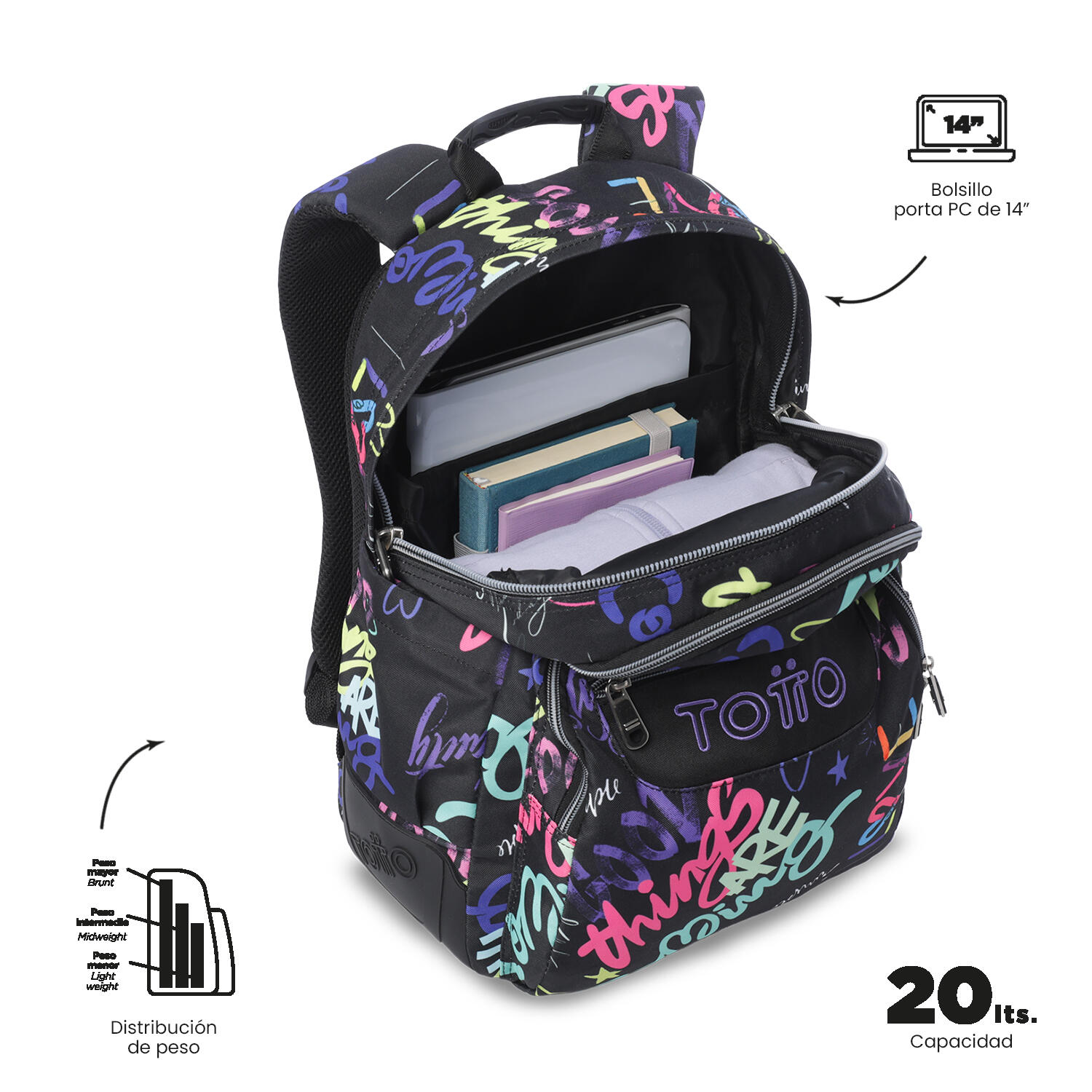 Totto Mochila escolar Rayol Letry Poliéster 33 x 44 x 13.5 cm 5/5