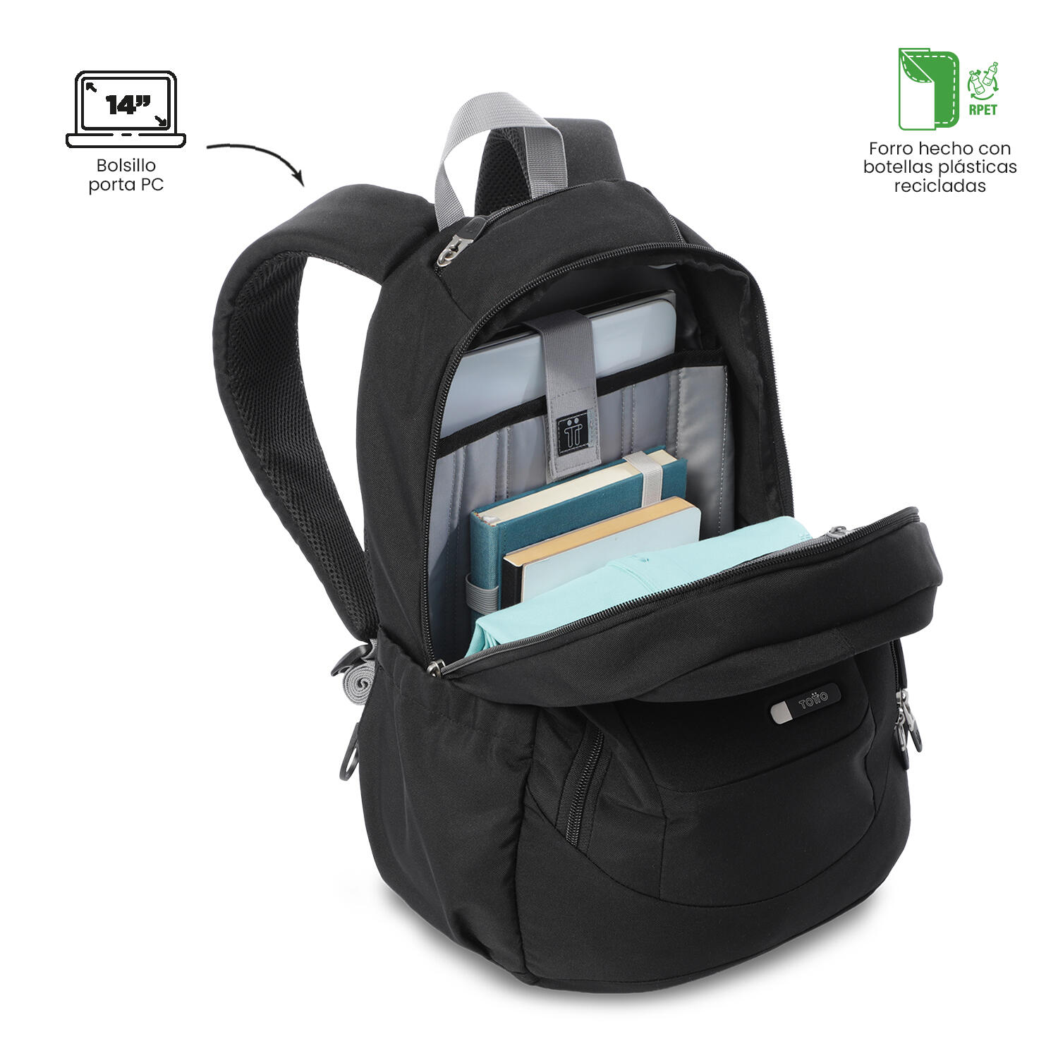 Totto Mochila urbana Goctal 3.0 Negro/Microchip Poliéster 32.5 x 44 x 18 cm 5/5