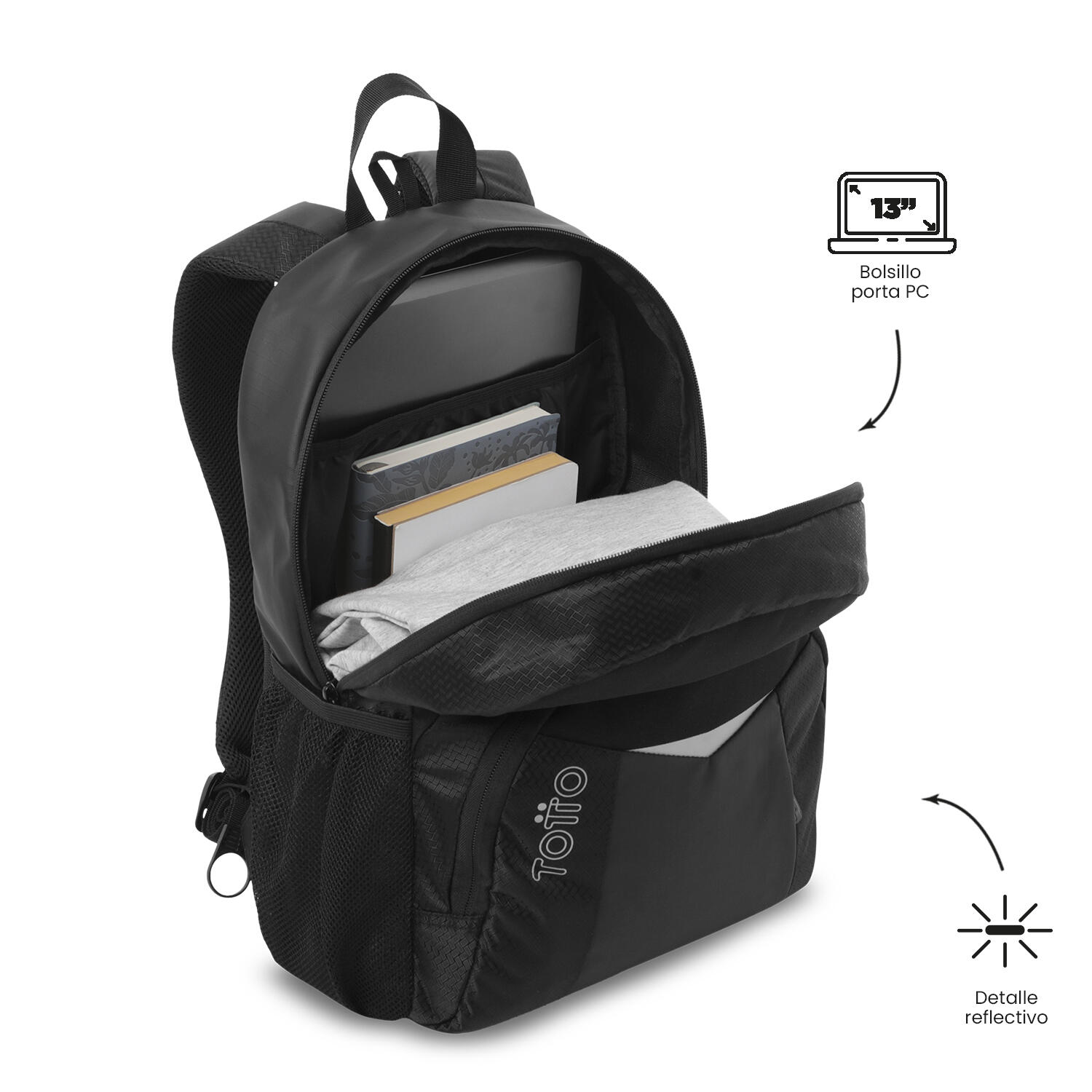 Totto Mochila ejecutiva Teck 3.0 M Negro/Black Poliéster 31 x 43 x 14 cm 5/5