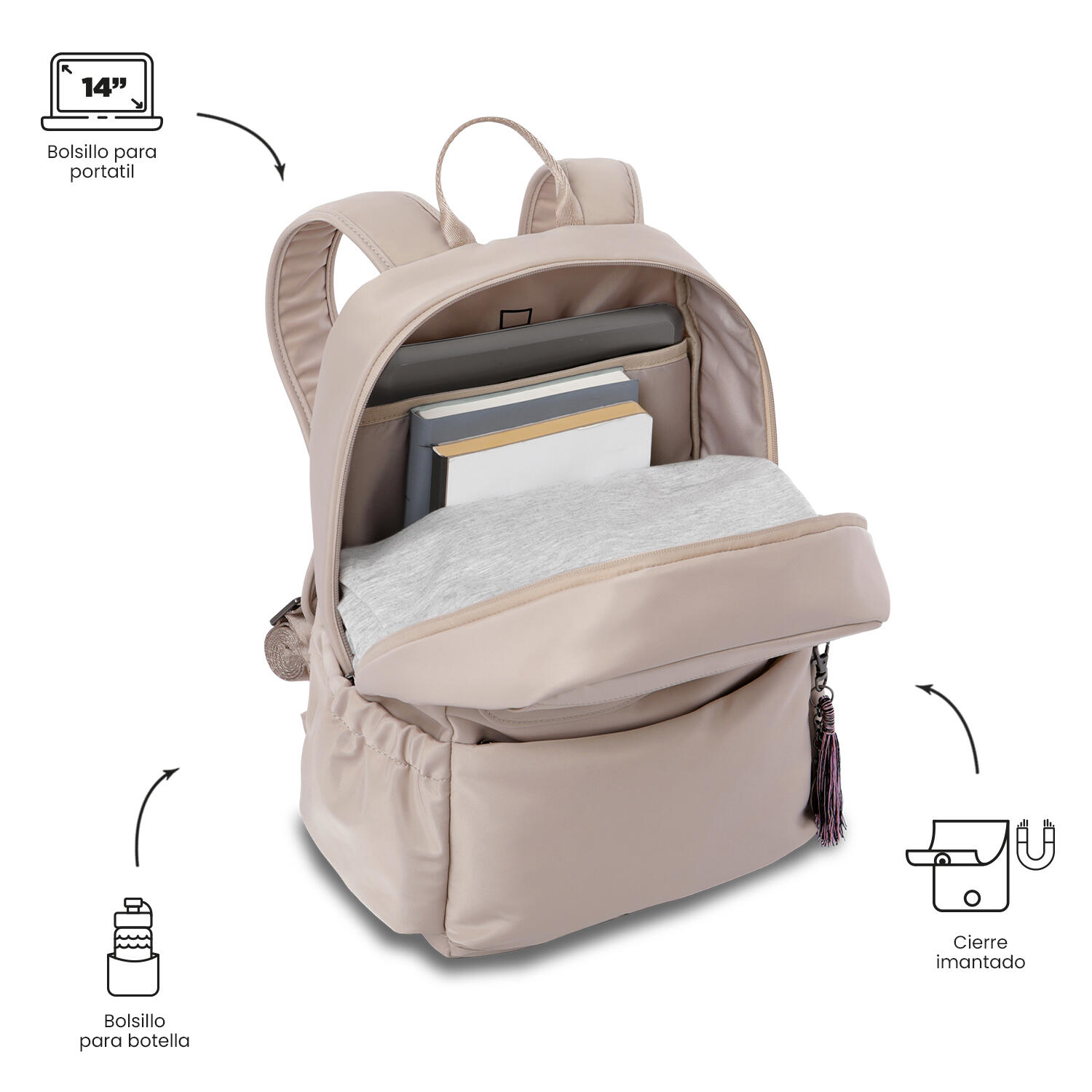 Totto Mochila ejecutiva Corneana  M Moonlight/Zephyr/Negro Poliéster 29 x 40 x 5/5
