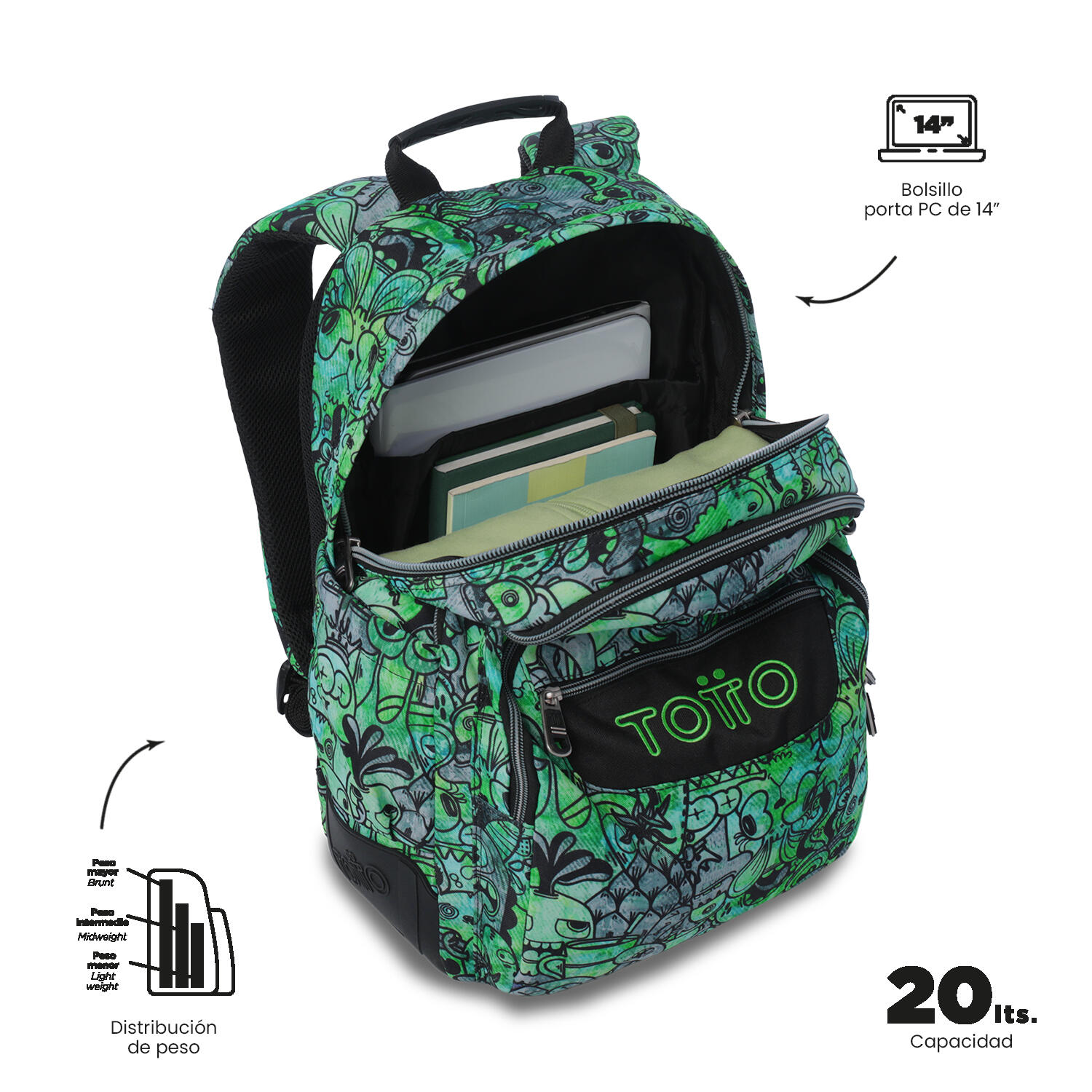 Totto Mochila escolar Rayol Crew Poliéster 33 x 44 x 13.5 cm 5/5