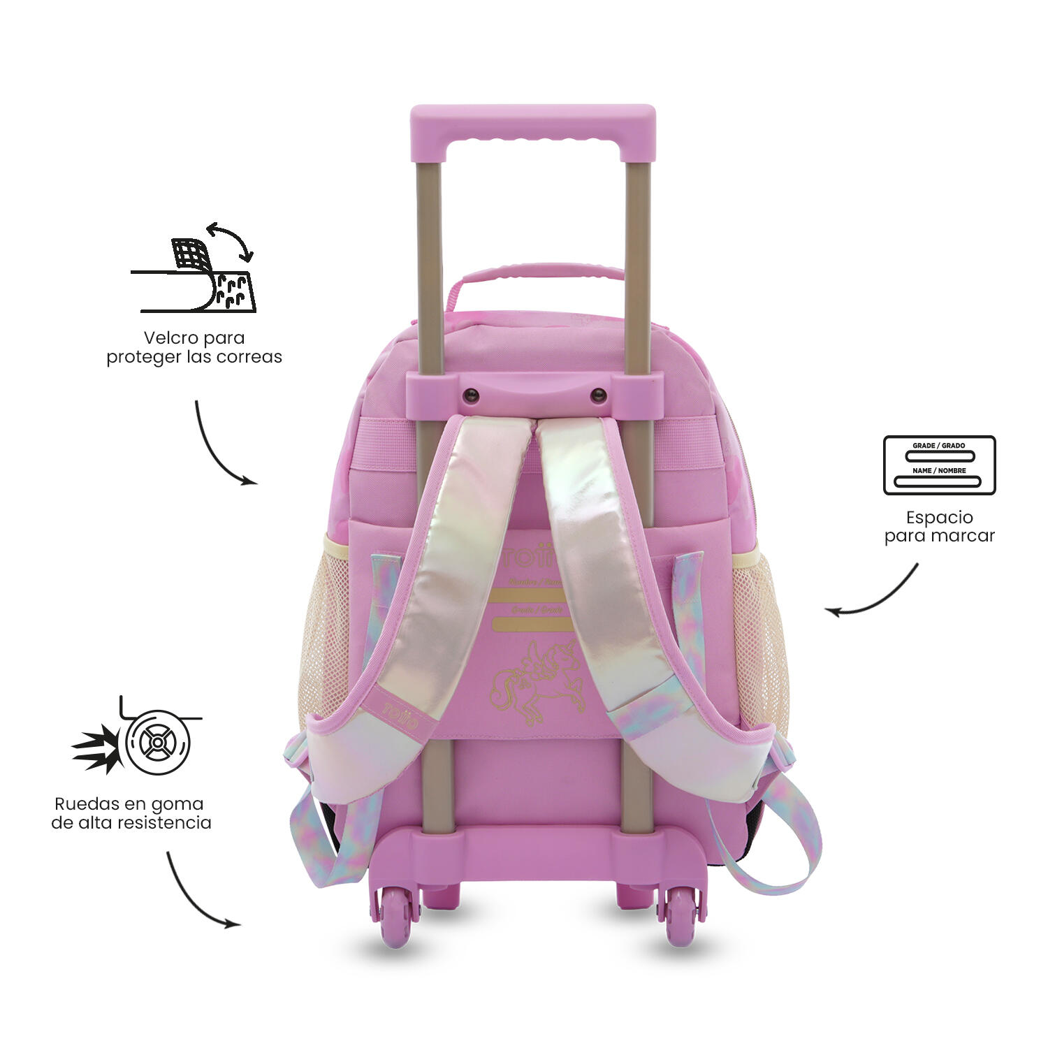 Totto Mochila infantil ruedas Unicorn Kisses M Unicorn Kisses Glowy Poliéster 2 4/5