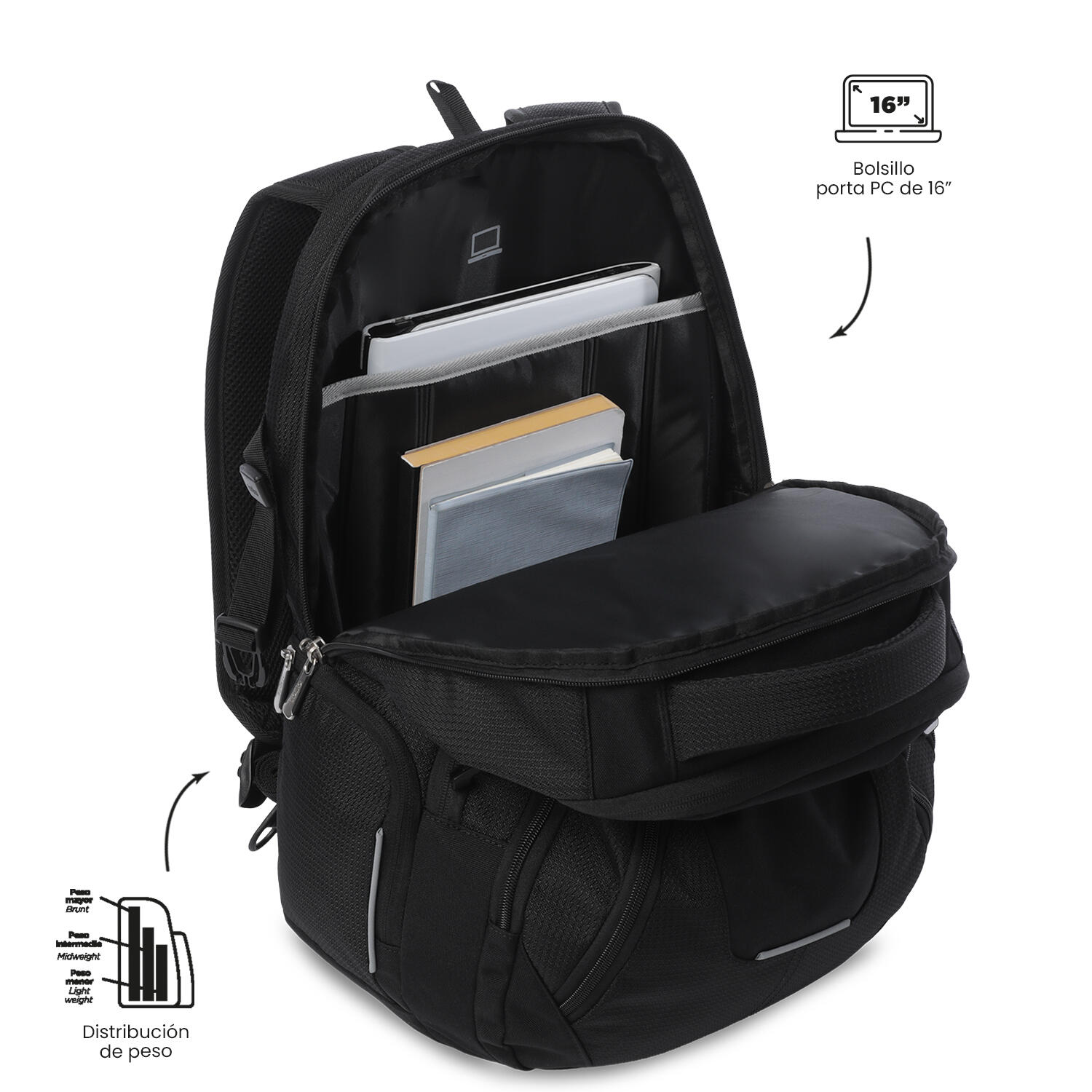 Totto Mochila ejecutiva Polixan 3.0 Negro/Black Poliéster 30 x 48 x 14 cm 5/5