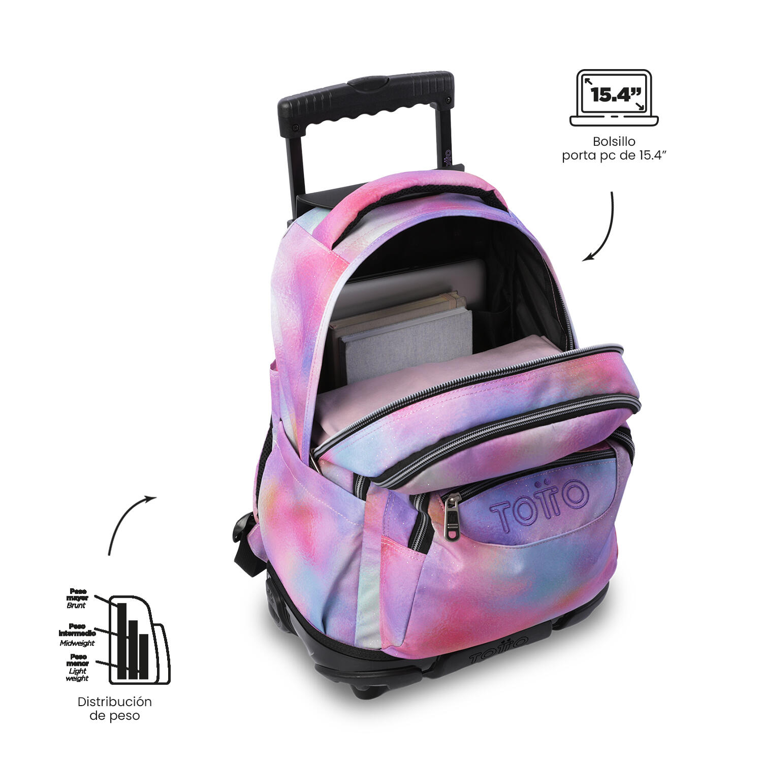 Totto Mochila escolar ruedas Renglones Glitter Bloom Poliéster 32 x 45.5 x 18 c 5/5