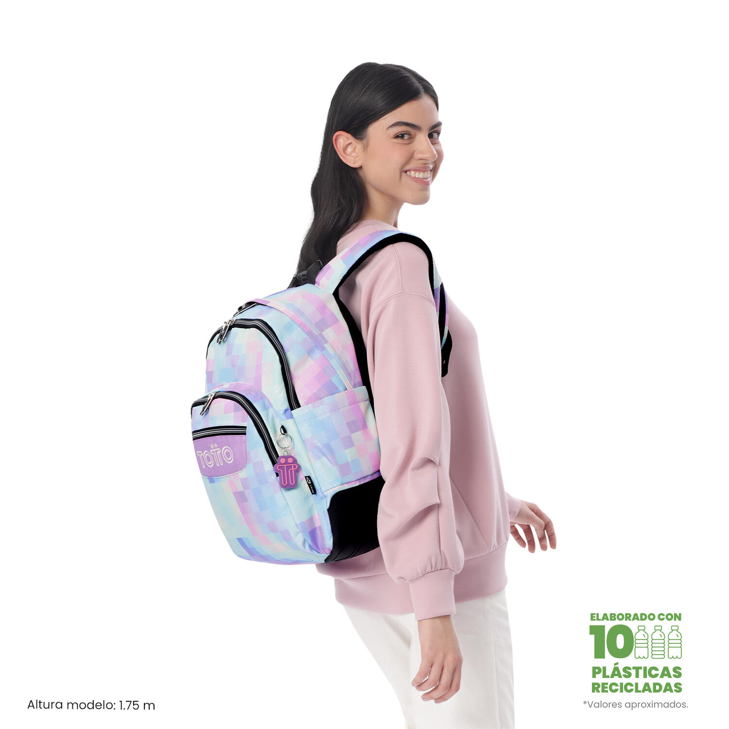 Totto Mochila escolar Rayol Glitter Pixelly Poliéster 33 x 44 x 13.5 cm 2/5