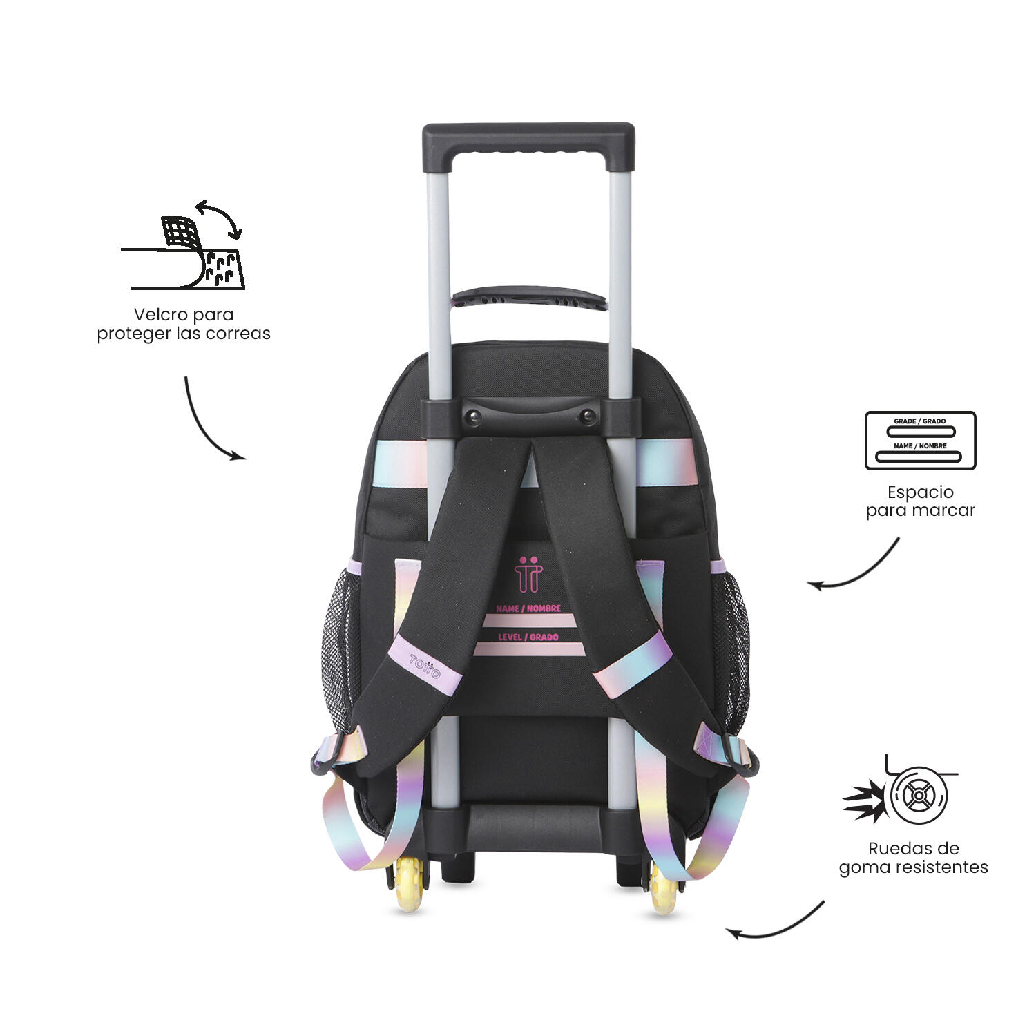 Totto Mochila infantil ruedas Glowing Black M Glowing Black Poliéster 29.5 x 41 4/5