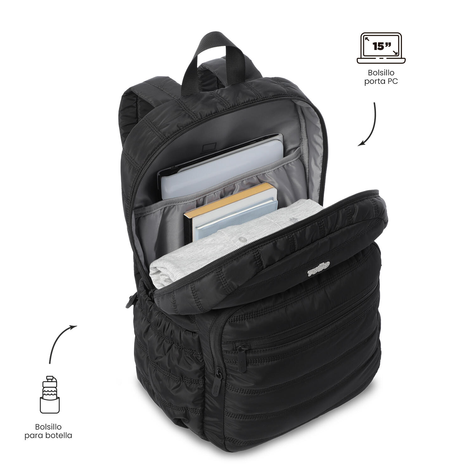 Totto Mochila urbana Moxi Negro/Black Poliéster 24.8 x 31 x 7.5 cm 5/5