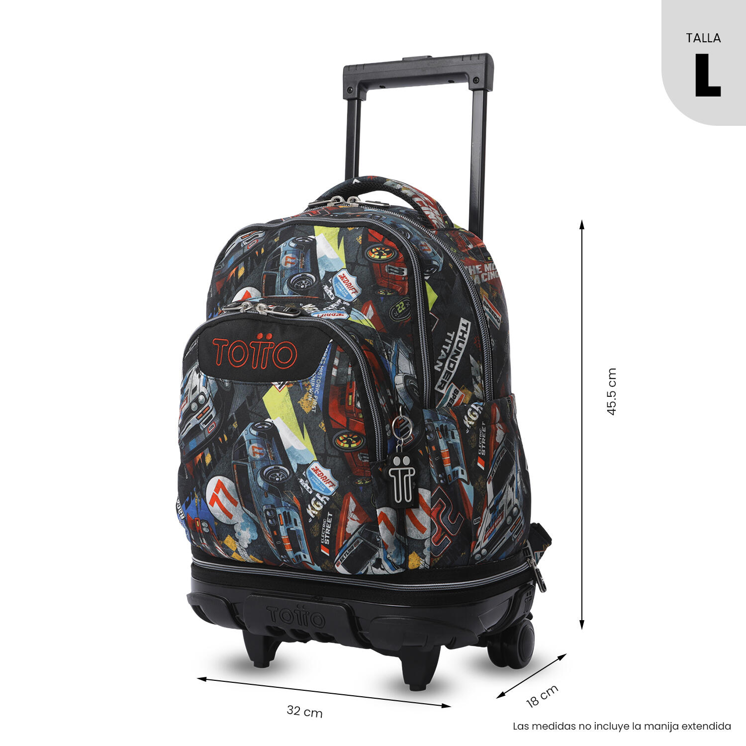 Totto Mochila escolar ruedas Tiza Desmontable Rally Red Poliéster 32 x 45.5 x 1 3/5
