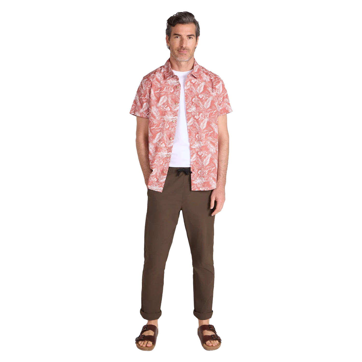 Chemise Manches Courtes Motif/style Feuilles TROPICAL Homme (Rouille) 3/4