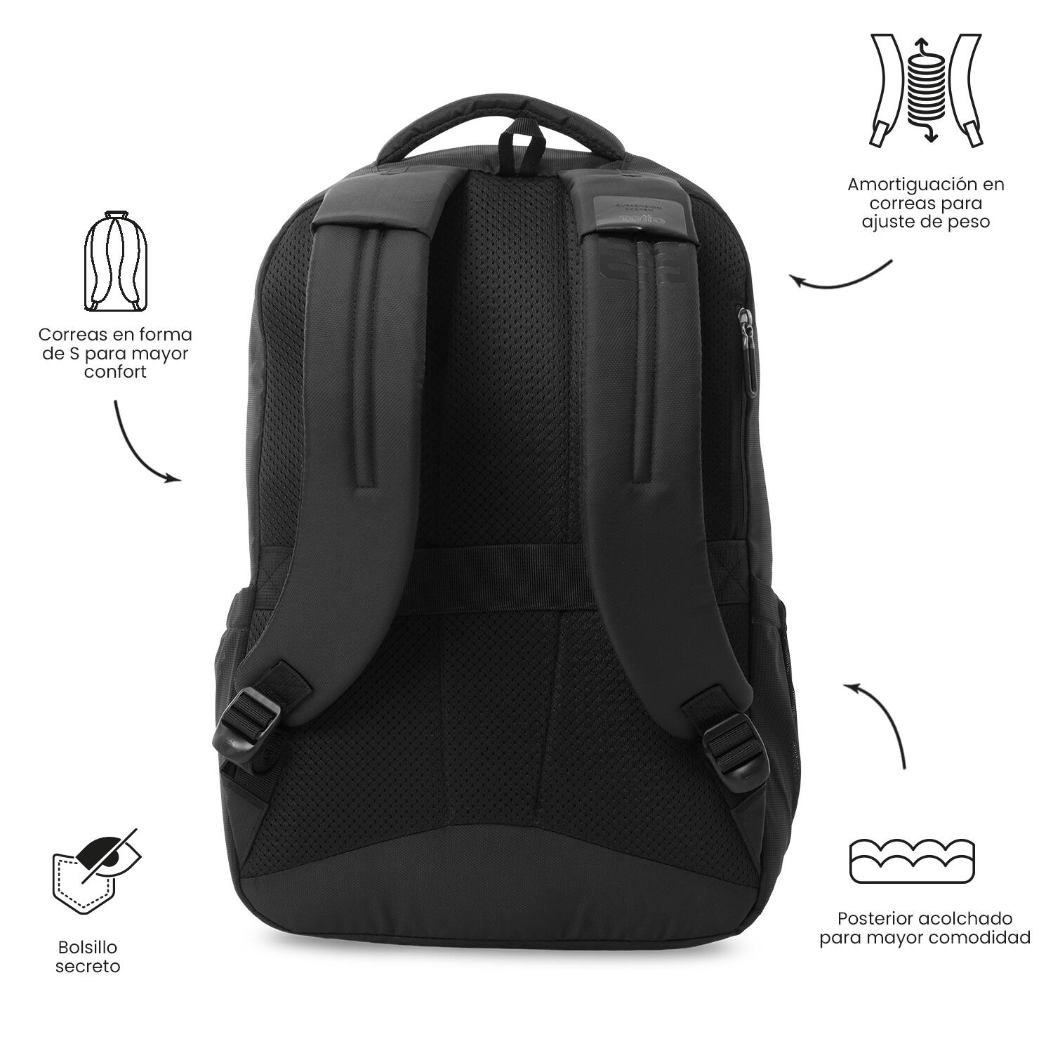 Totto Mochila urbana Suspension 2.0 Negro/Black Poliéster 32 x 46 x 15 cm 4/5