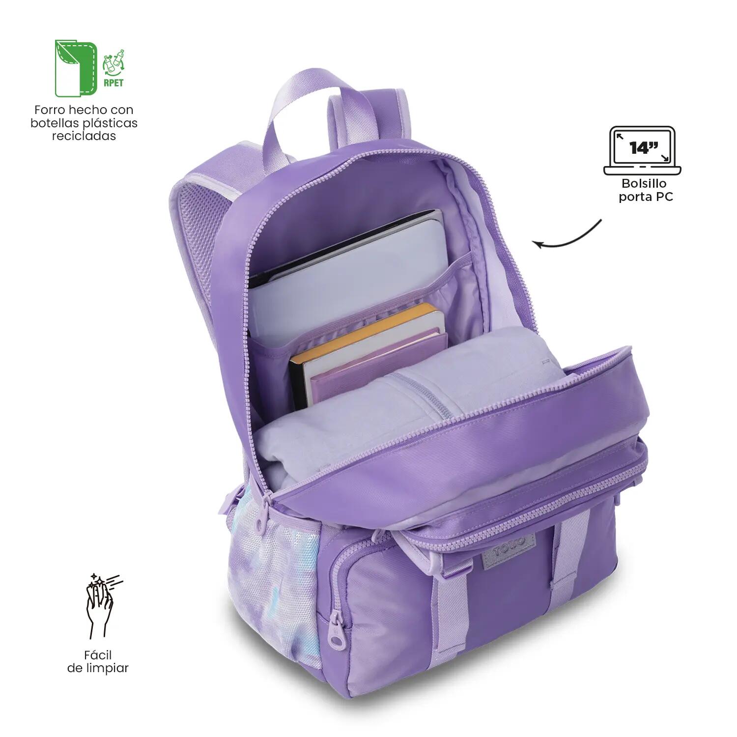 Totto Mochila infantil Cluw M Morado/Morado Poliéster 31 x 42 x 16 cm 5/5
