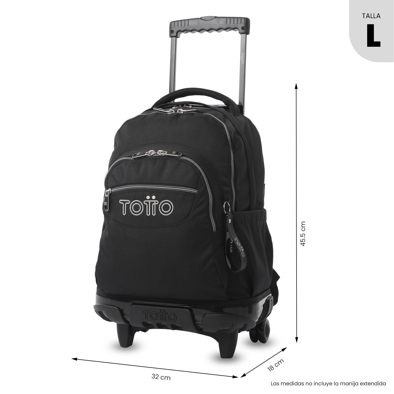 Totto Mochila escolar ruedas Renglones Ecole Solid Negro/Black Poliéster 32 x 4 3/5