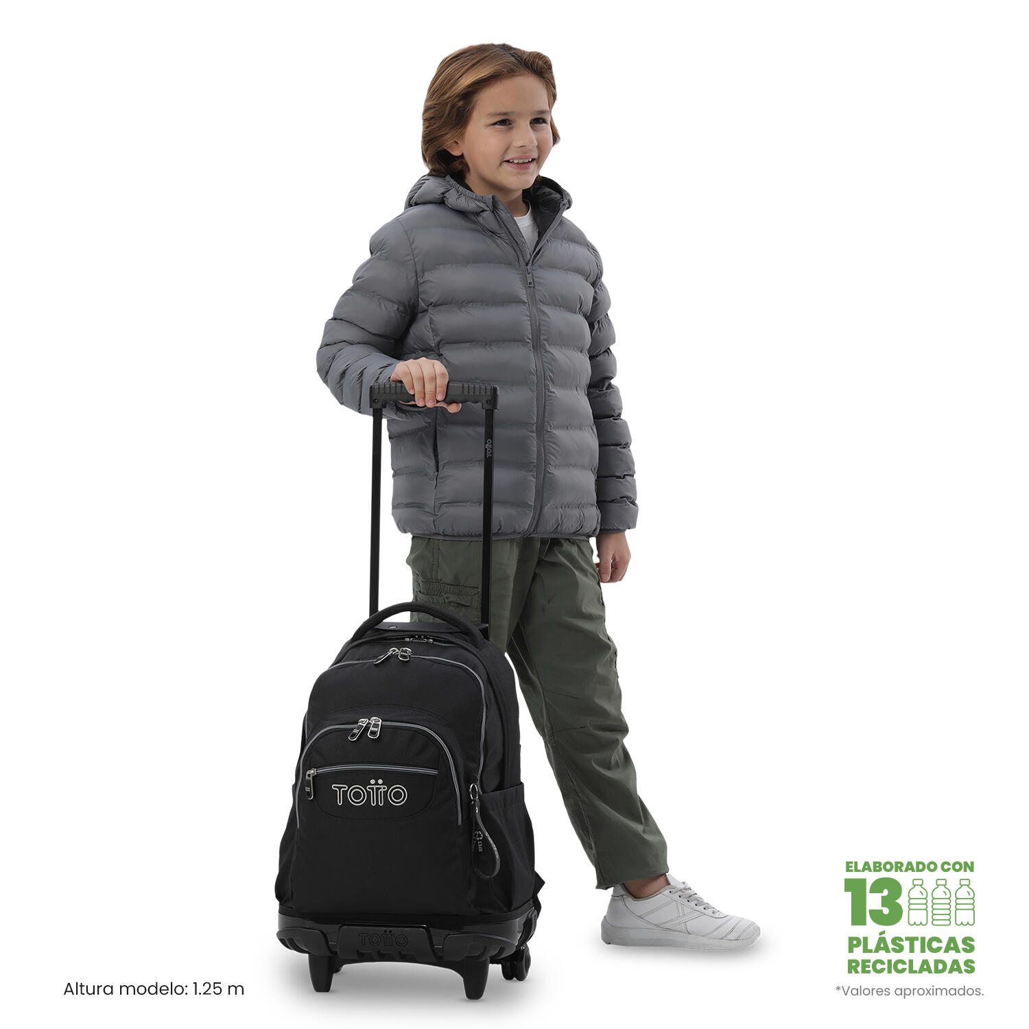 Totto Mochila escolar ruedas Renglones Ecole Solid Negro/Black Poliéster 32 x 4 2/5