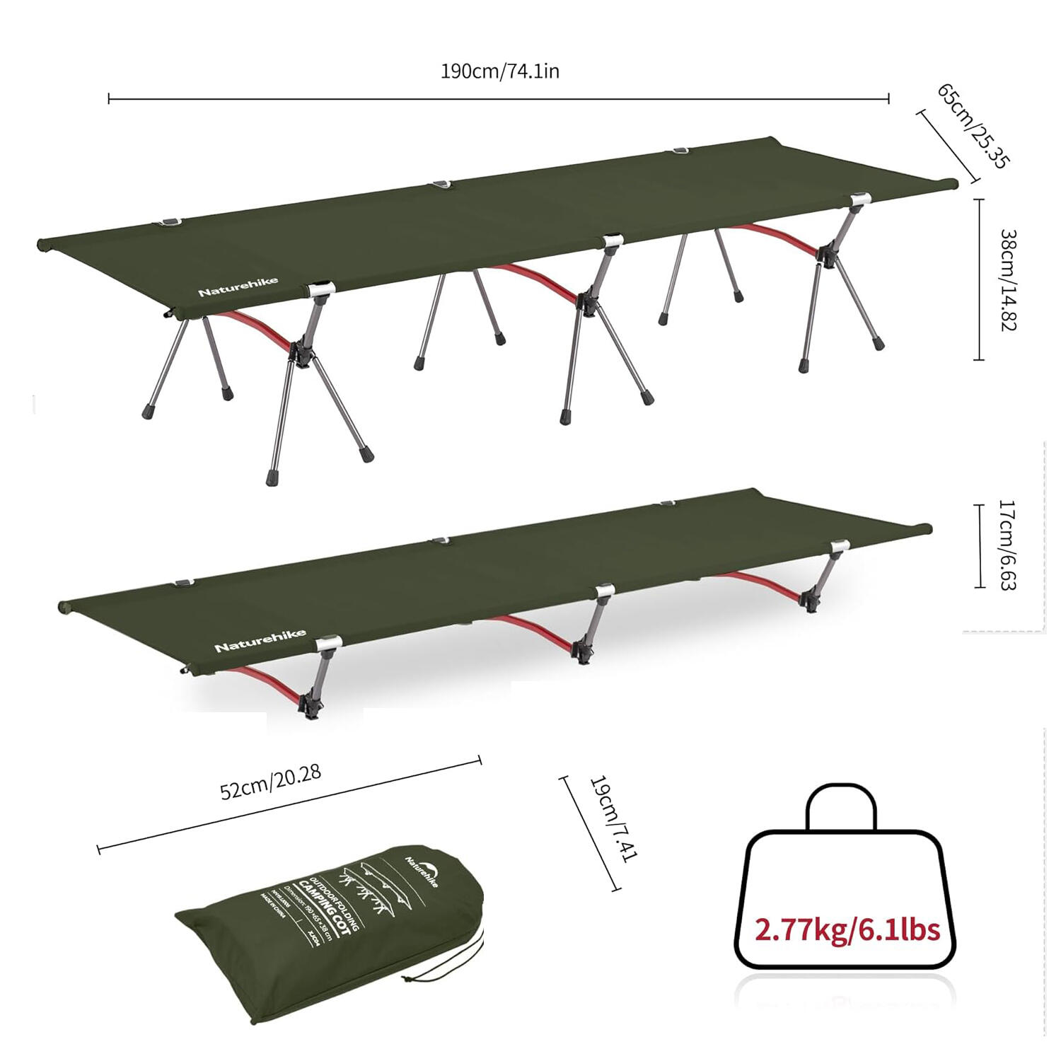 Cama de Camping Plegable Ultraligera Naturehike Aluminio Verde altura regulable 4/4