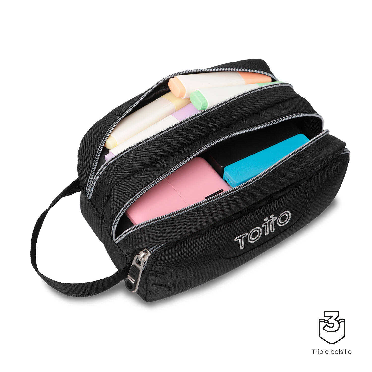 Totto Estuche Agapec Ecole Solid Negro/Black Poliéster 23 x 11.5 x 10.5 cm 3/4