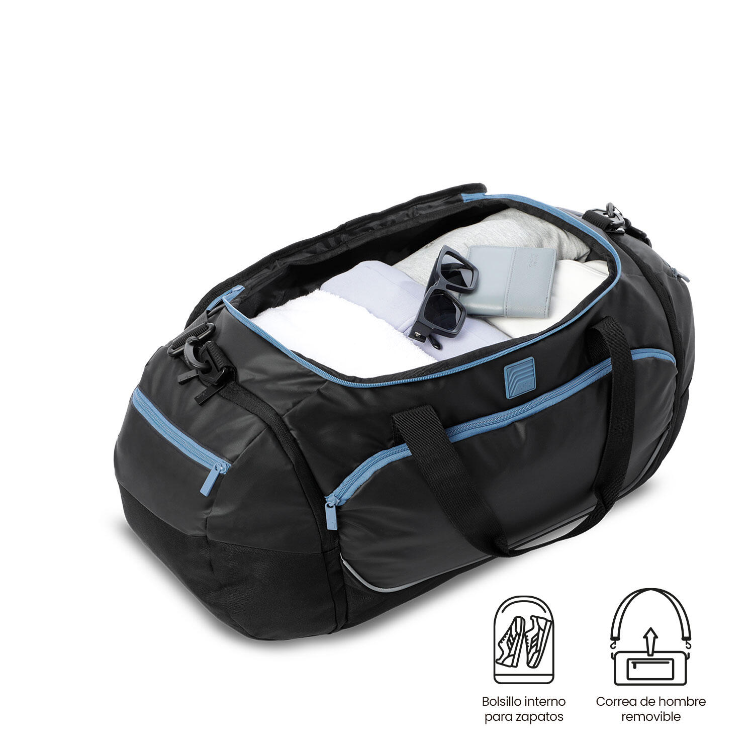 Totto Bolsa deporte Gotcha 2.0 Negro/Blue Horizon Poliéster 37.5 x 28 x 28 cm 4/5