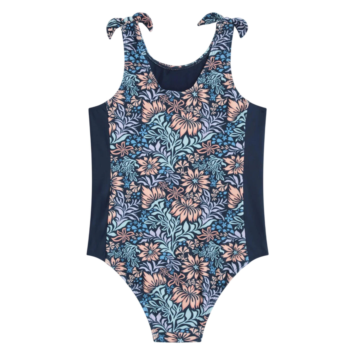 Childrens/Kids Vacation Floral One Piece Swimsuit (Navy) 2/2