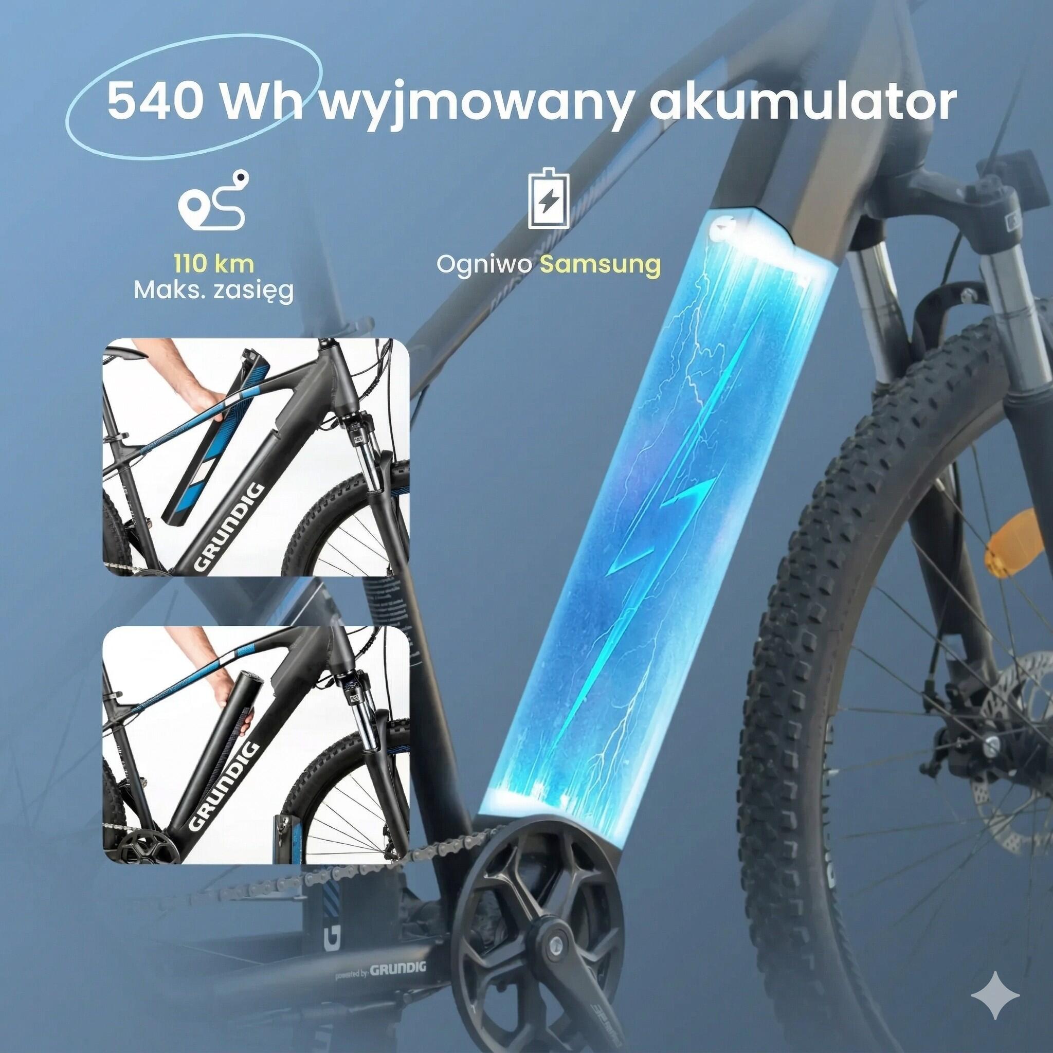 Rower elektryczny górski GRUNDIG E-MTB HT 27.5" 250w 540wh 45nm 110km 7/7
