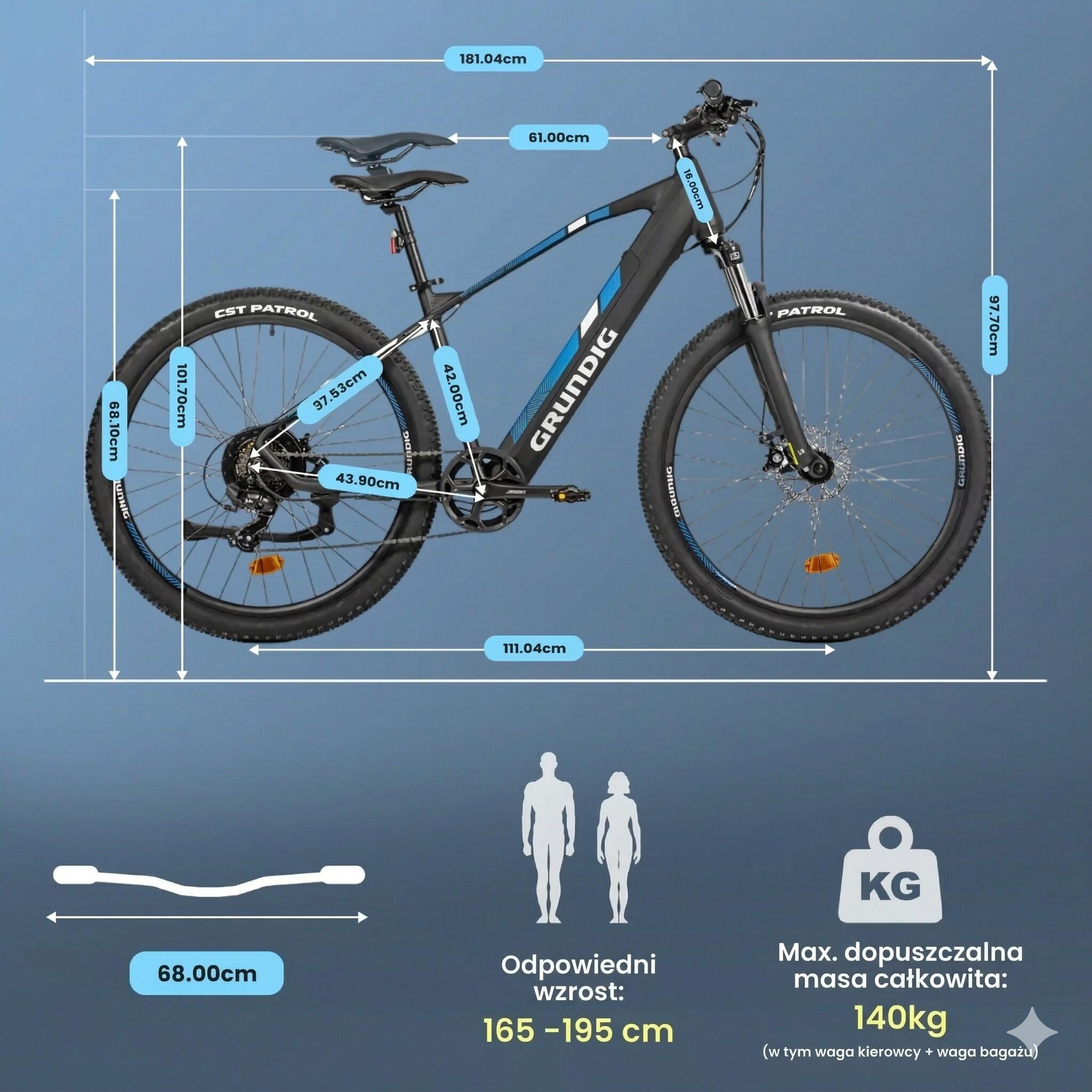 Rower elektryczny górski GRUNDIG E-MTB HT 27.5" 250w 540wh 45nm 110km 5/7