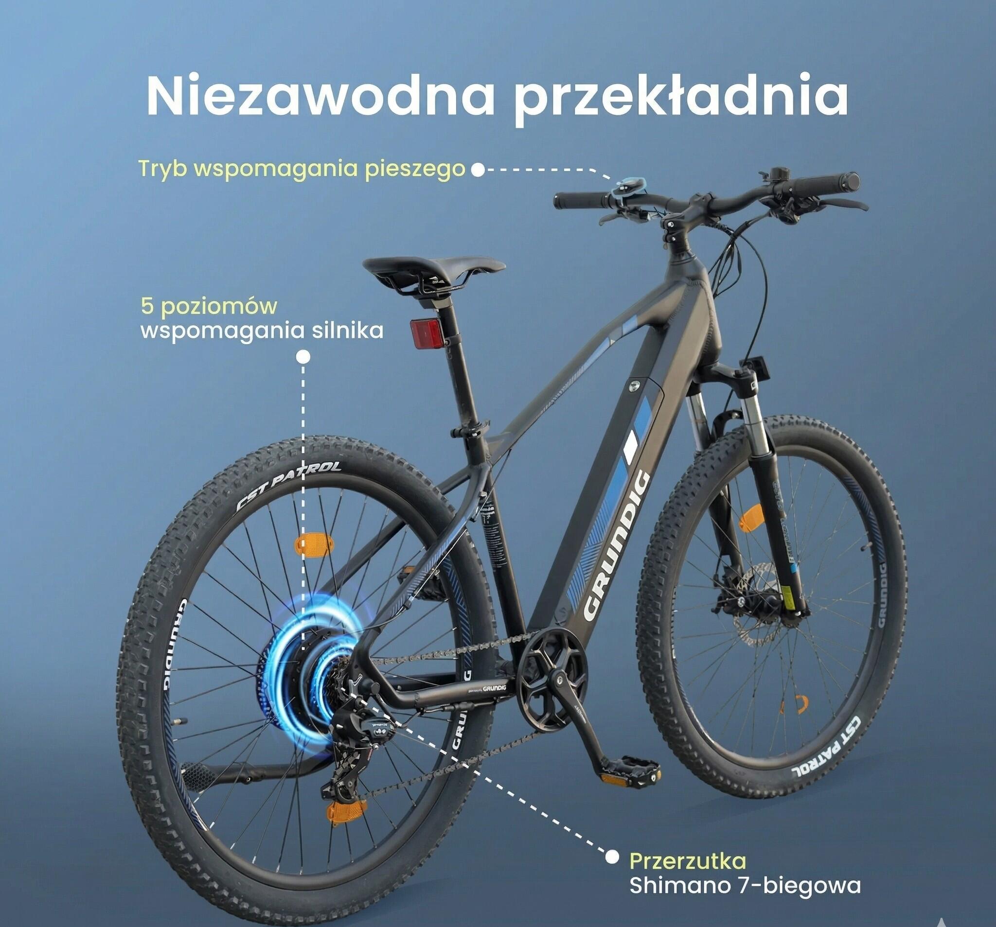 Rower elektryczny górski GRUNDIG E-MTB HT 27.5" 250w 540wh 45nm 110km 6/7