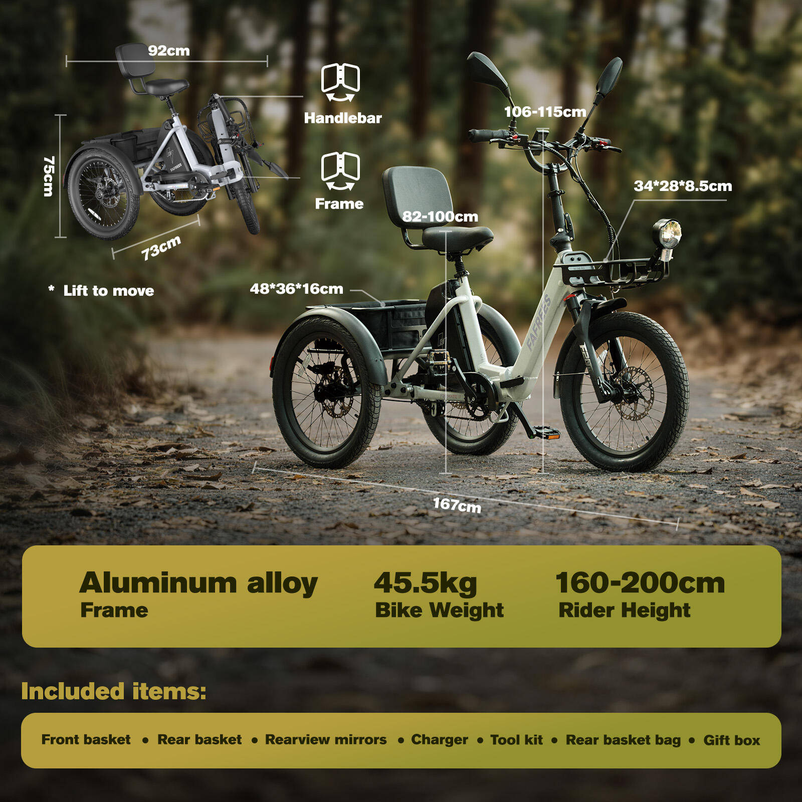 Triciclo eléctrico FAFREES F20 Mate II, batería de 48 V y 21 Ah 7/7