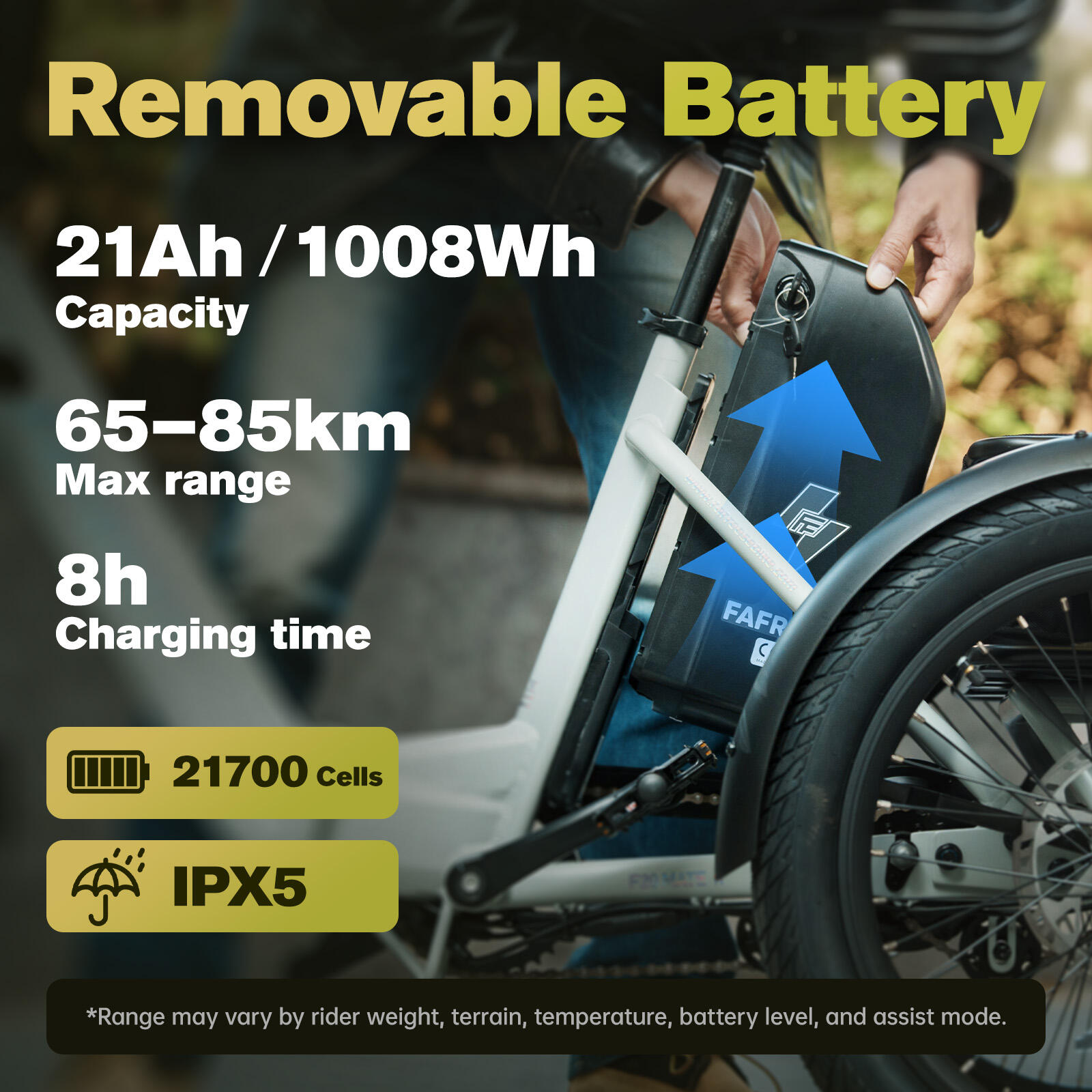 Triciclo eléctrico FAFREES F20 Mate II, batería de 48 V y 21 Ah 5/7