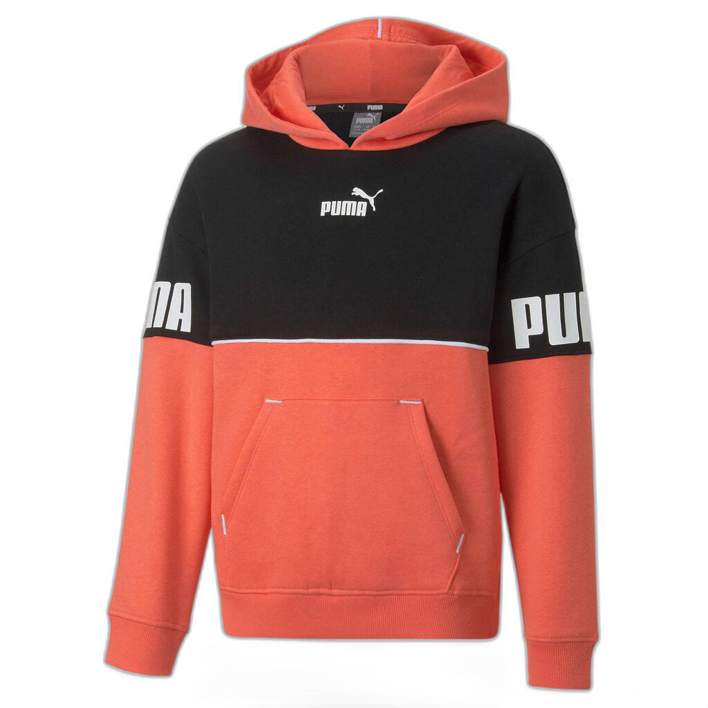 Childrens/Kids Power Colour Block Hoodie (Black/Orange)