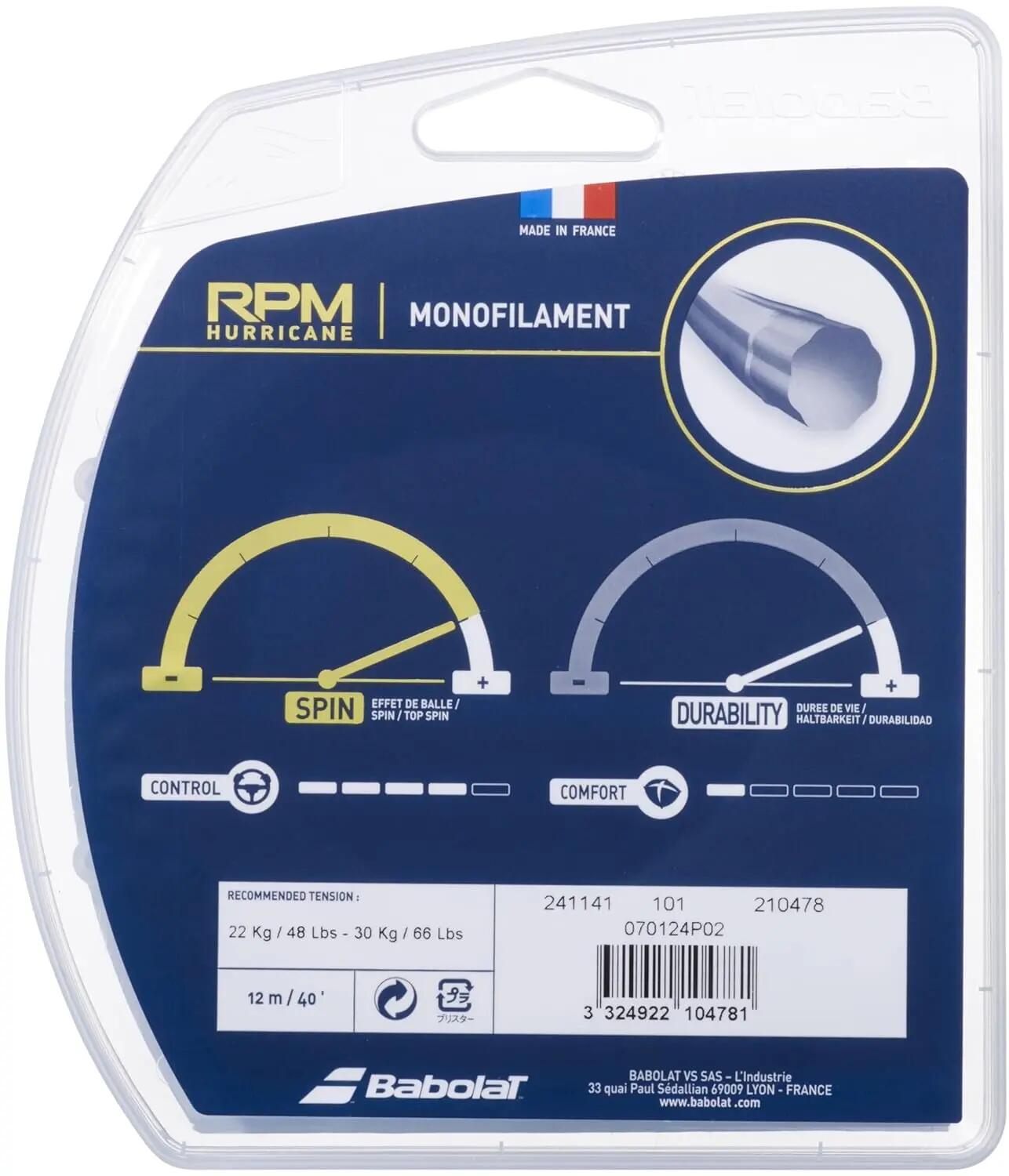 Babolat RPM Hurricane 12M (White, 130/16) – Spin-Boosting Durable Tennis String for Power & Control -  2