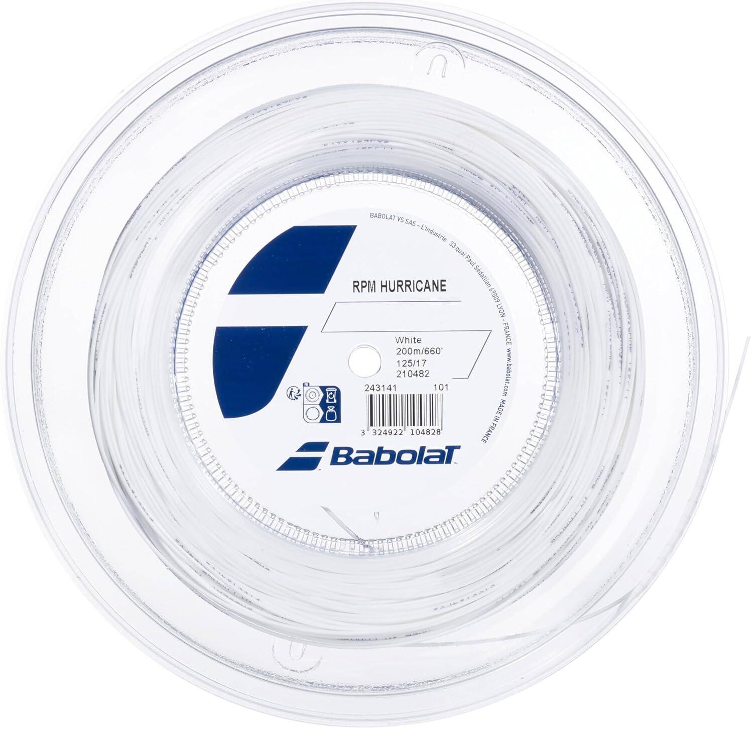 Babolat RPM Hurricane 200M (White, 130/16) – Premium Spin and Power Tennis String -  1