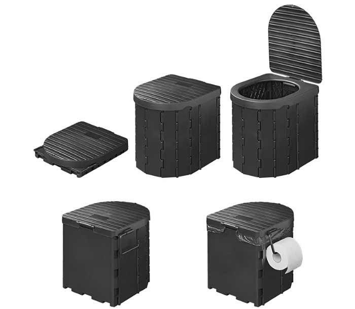 Inodoro plegable mini negro con bolsa de transporte y funda. 3/3