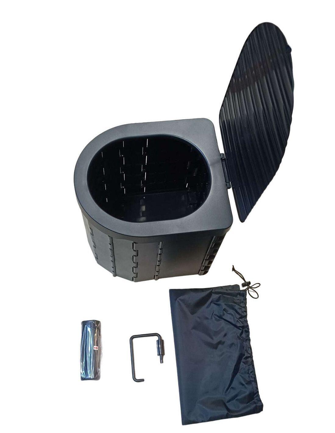 Inodoro plegable mini negro con bolsa de transporte y funda. 2/3