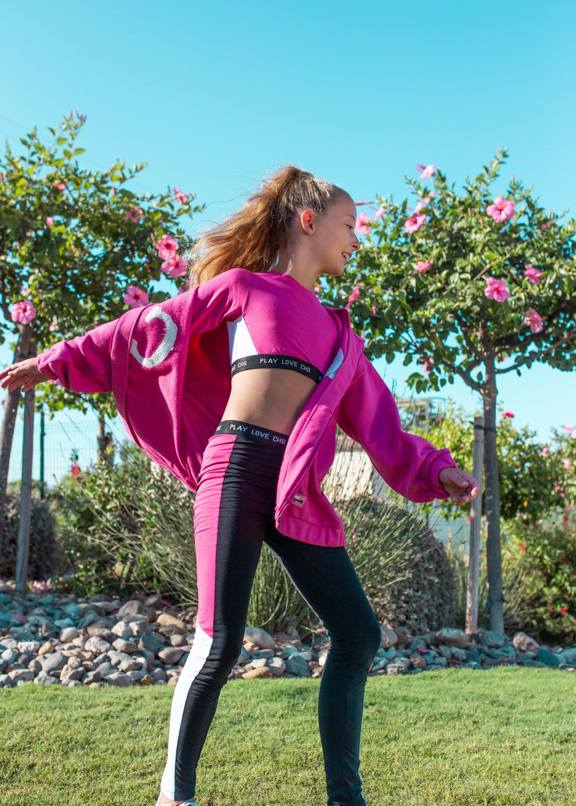 Leggings CHG pretas e rosa para meninas | Cintura 3/4