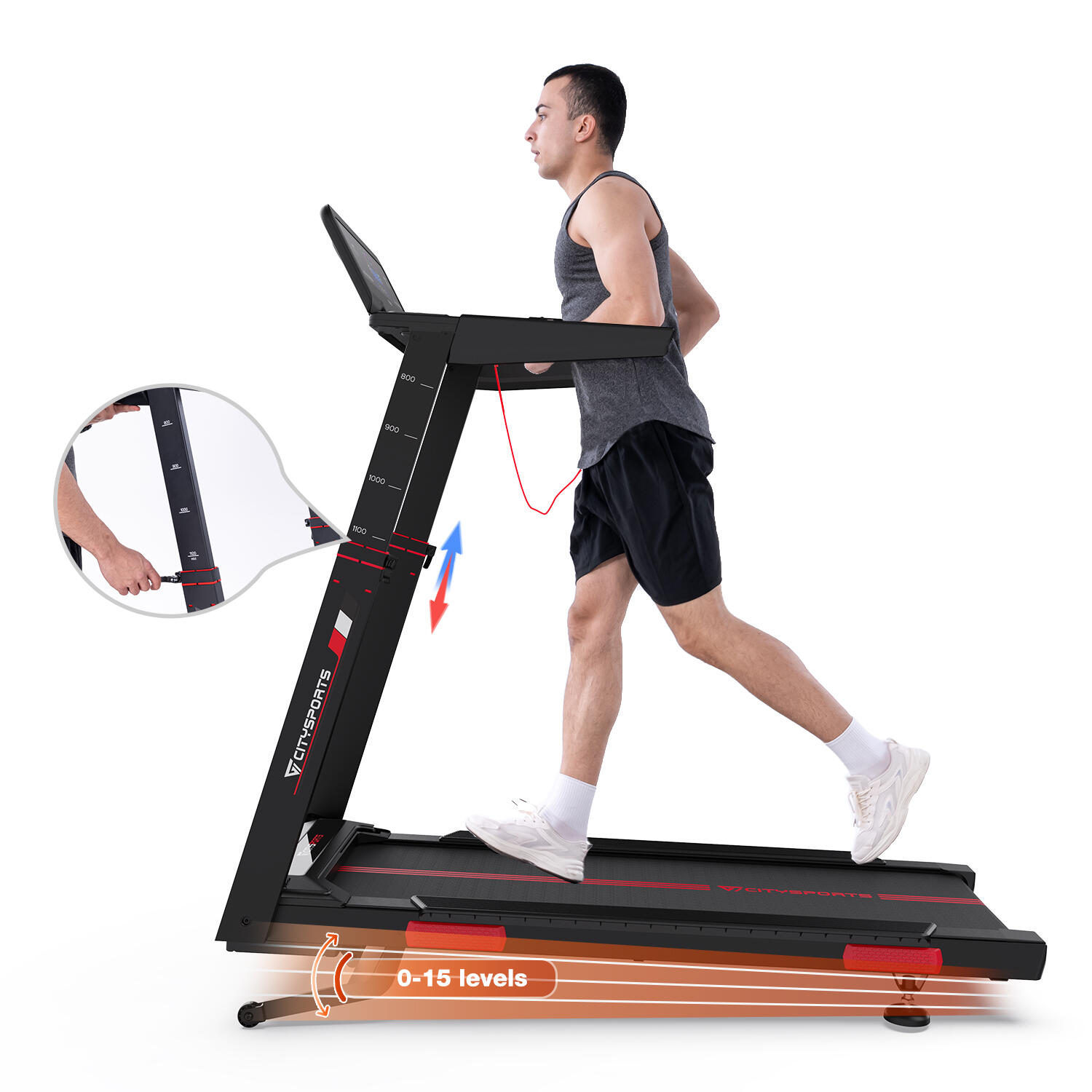 Tapis Roulant CITYSPORTS Nero Inclinazione 16,5km/h-APP- Sistema AI 2/7
