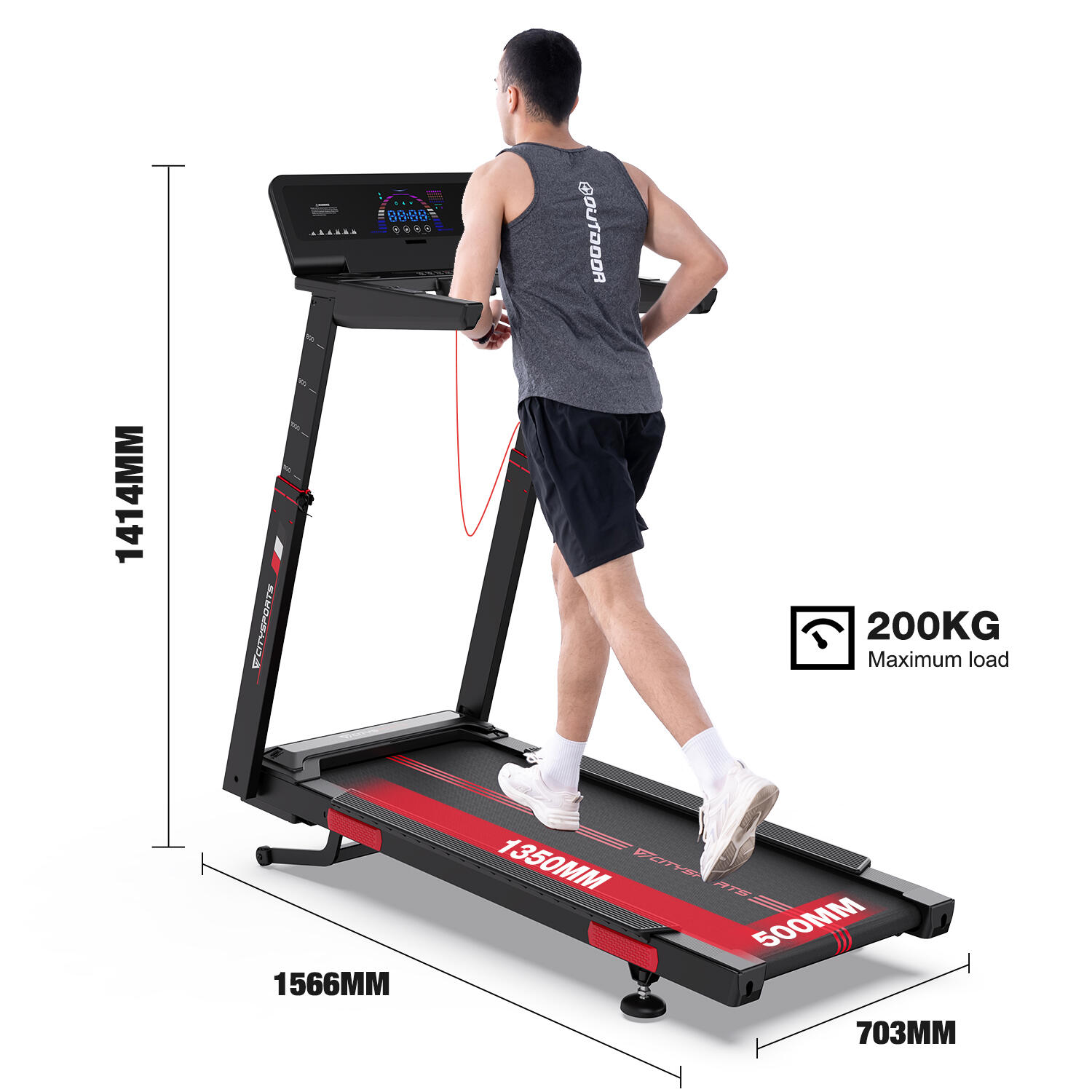 Tapis Roulant CITYSPORTS Nero Inclinazione 16,5km/h-APP- Sistema AI 5/7